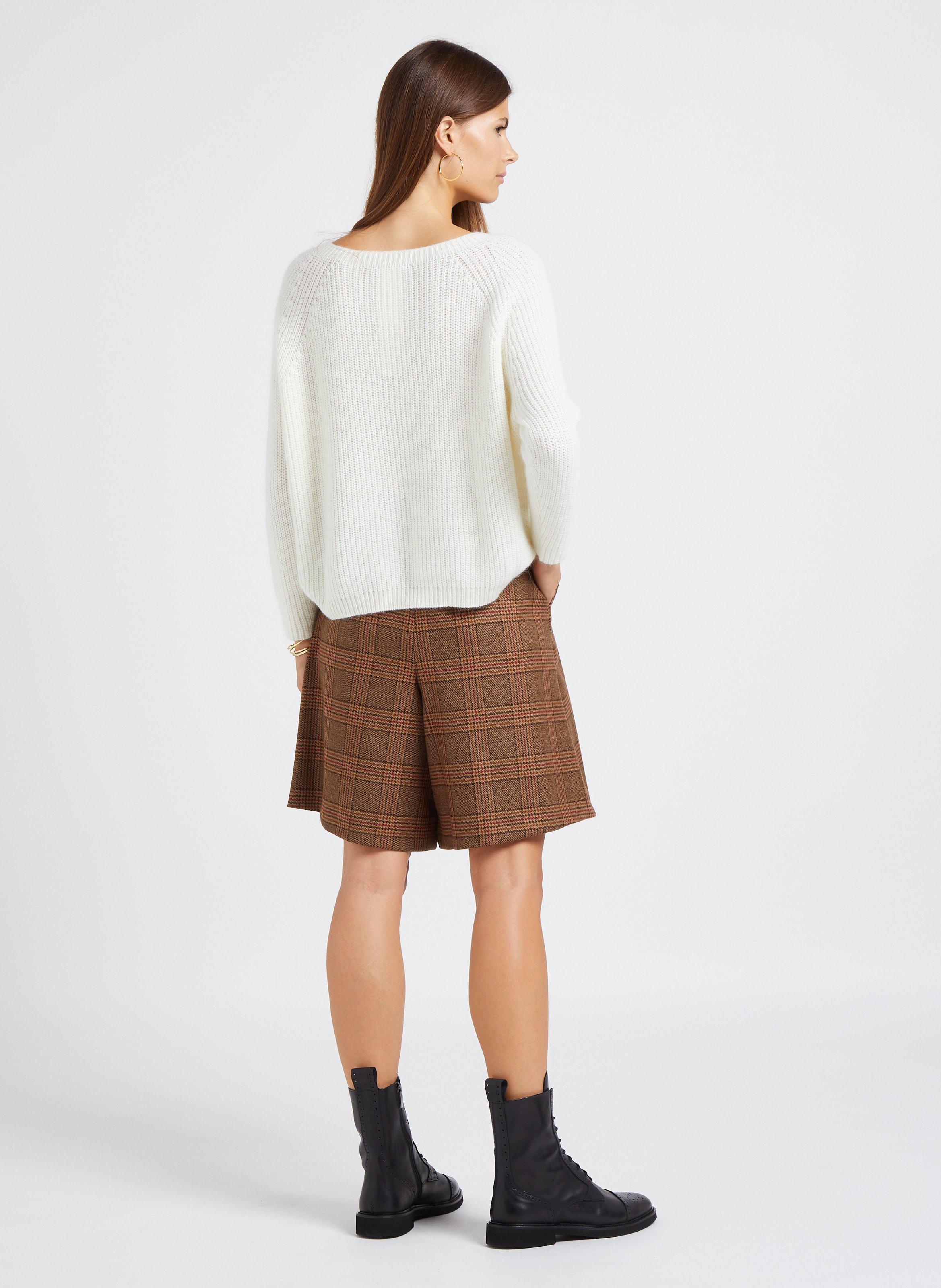 High-waisted check wool shorts MAX MARA WEEK END Brown