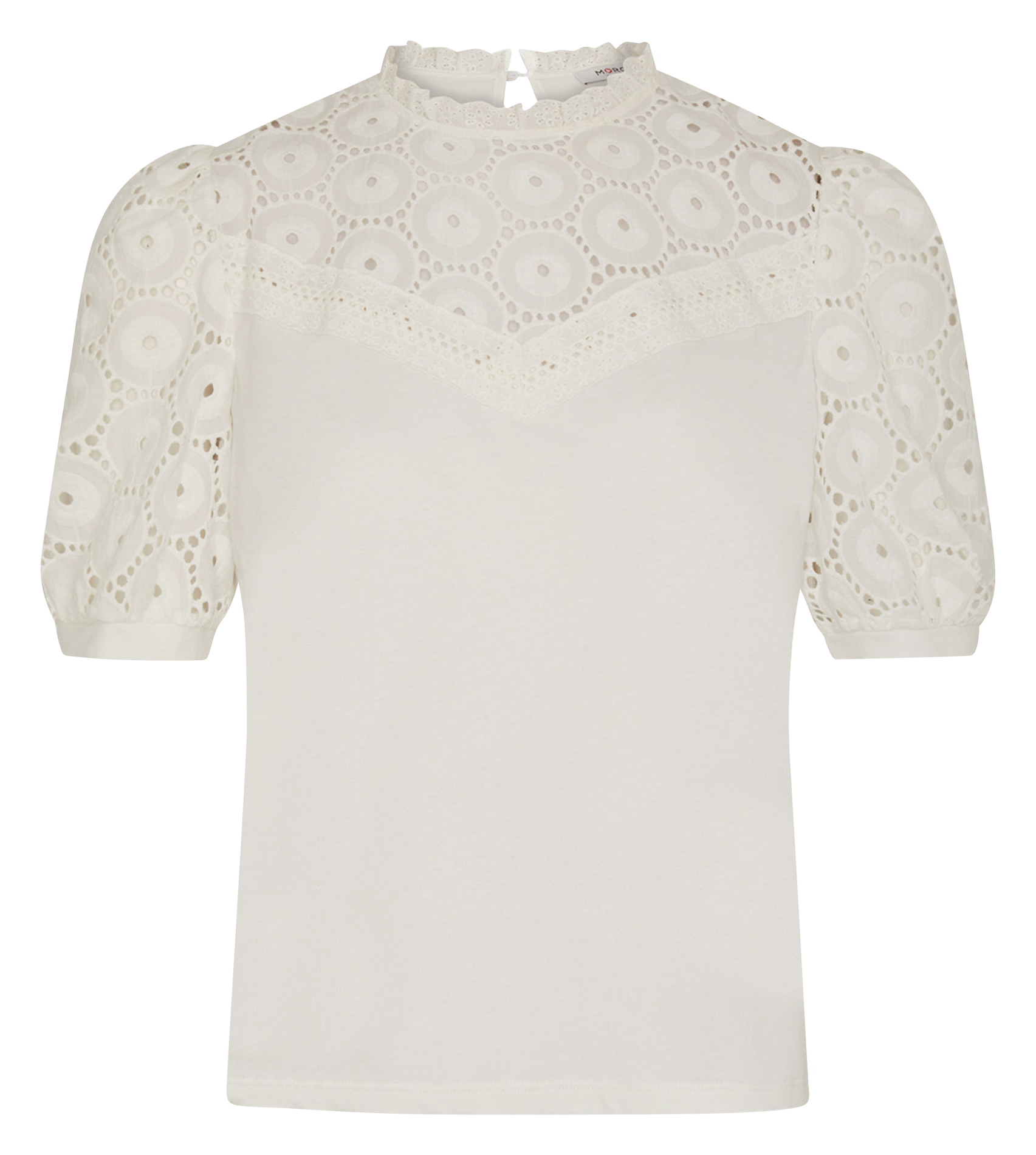 Top col montant brodé en coton MORGAN Blanc