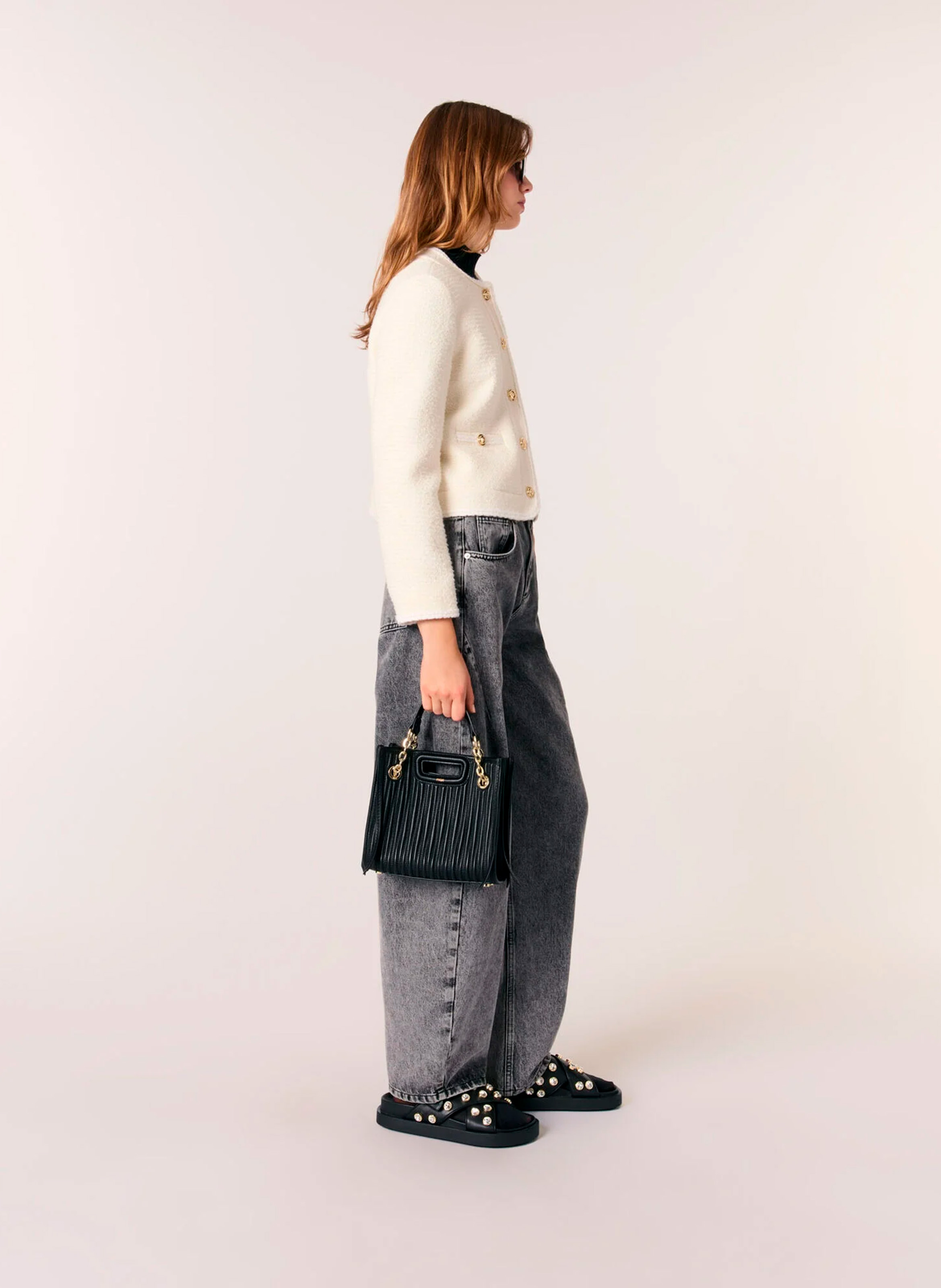 Sac bandoulière en cuir MAJE Noir