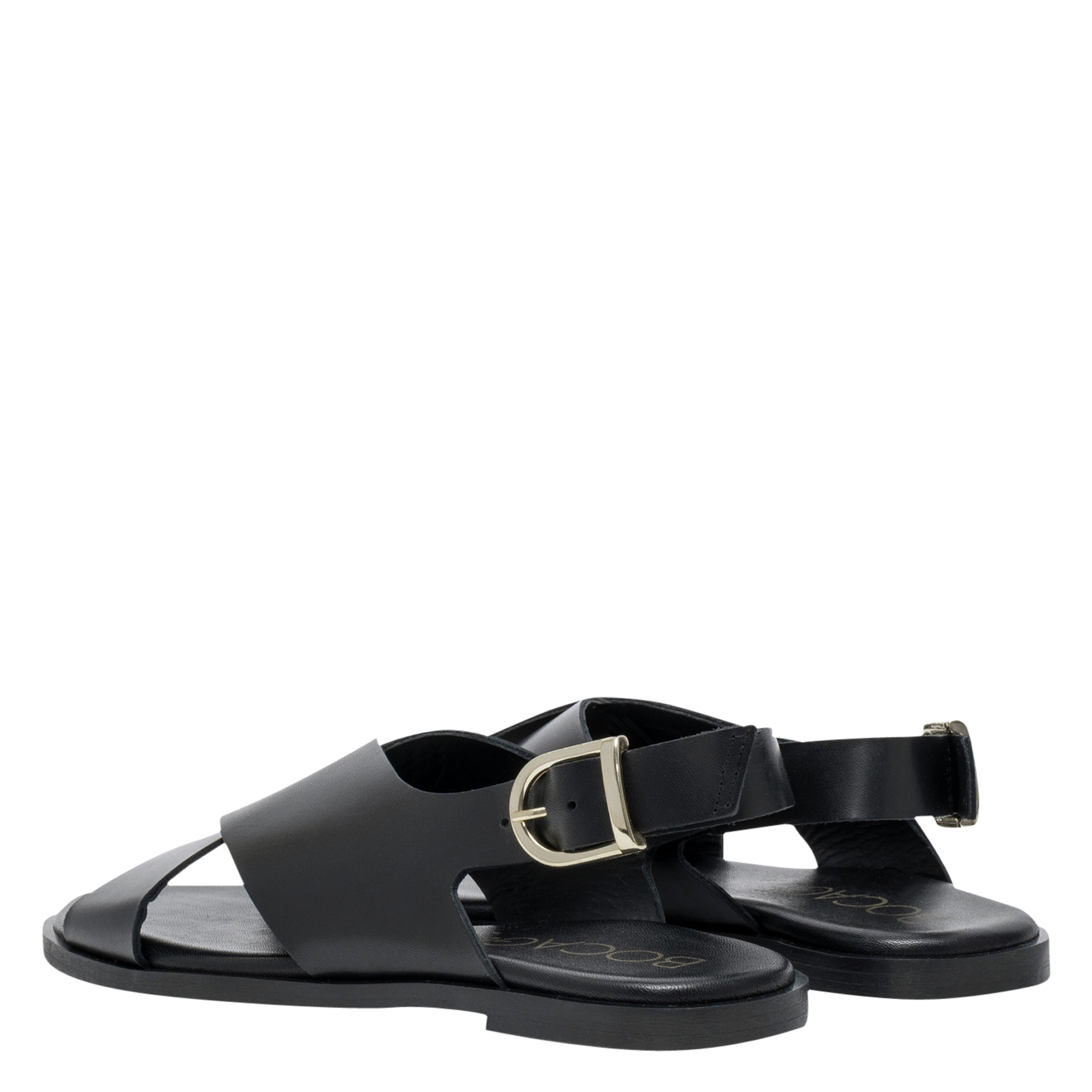 Flache Ledersandalen mit gekreuzten Riemchen BOCAGE Schwarz