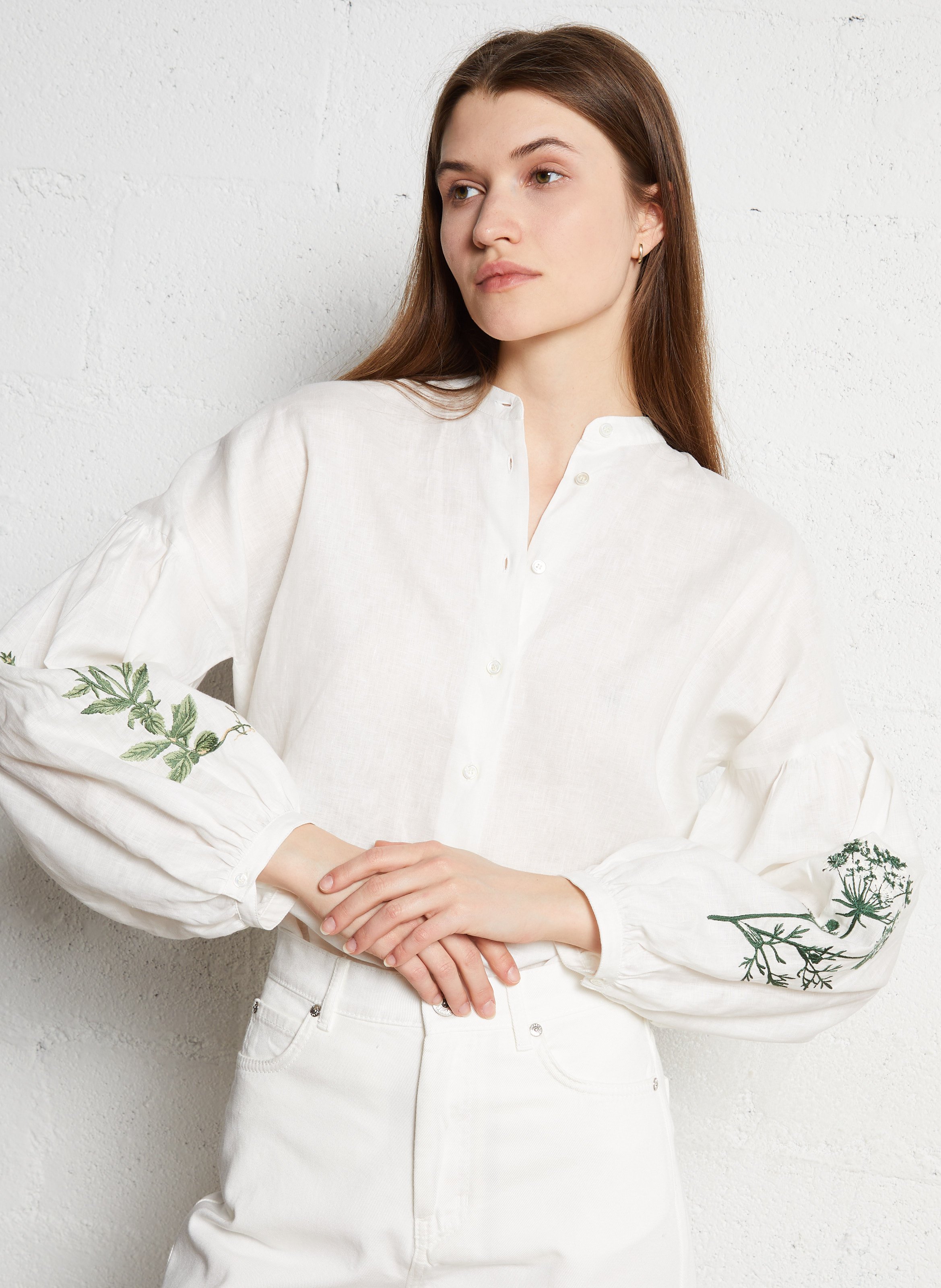 Wijde hoge taille geborduurde jeans MAX MARA WEEK END Wit