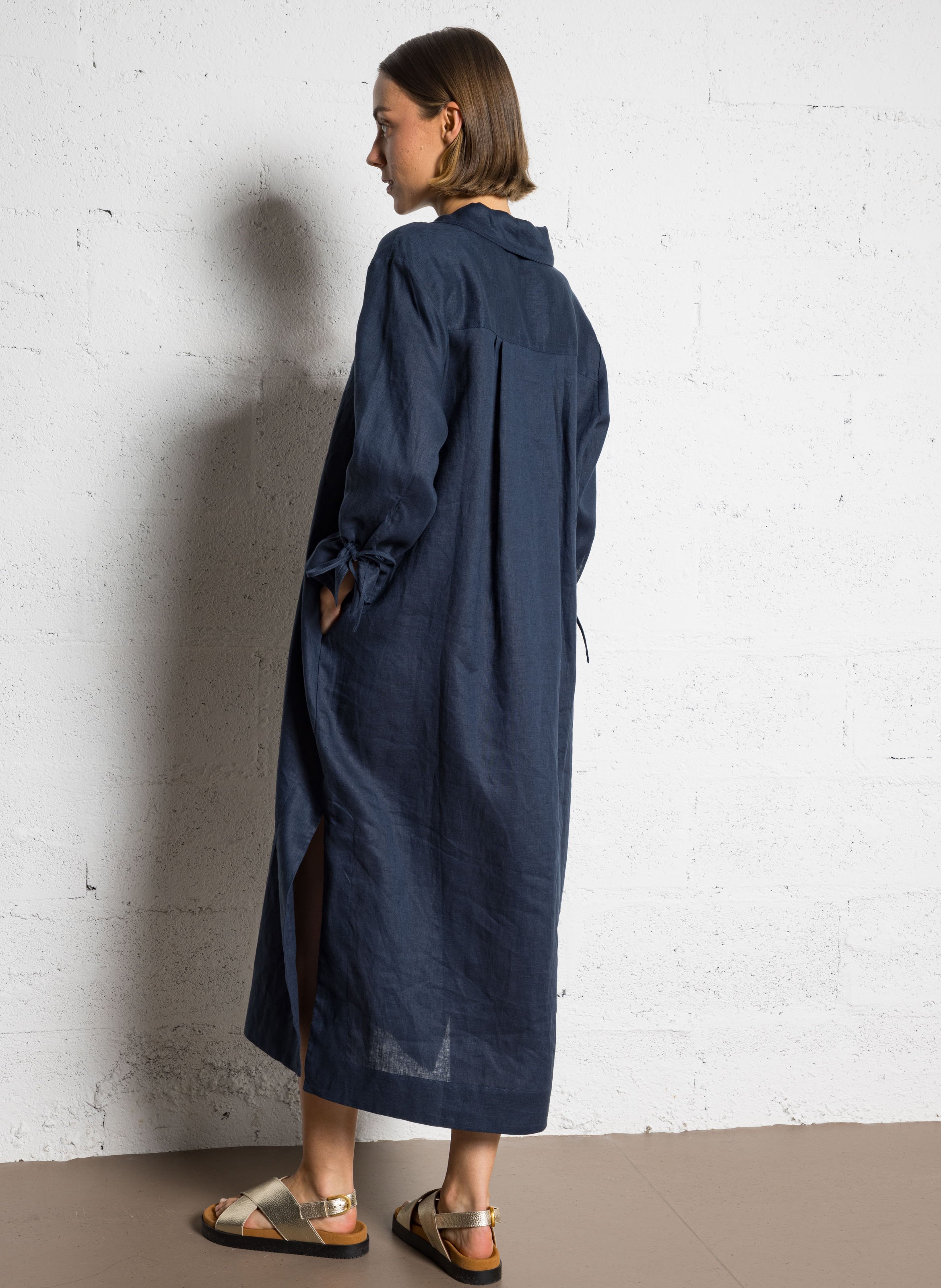 Wijde, linnen overhemdjurk RUE DE TOKYO Blauw