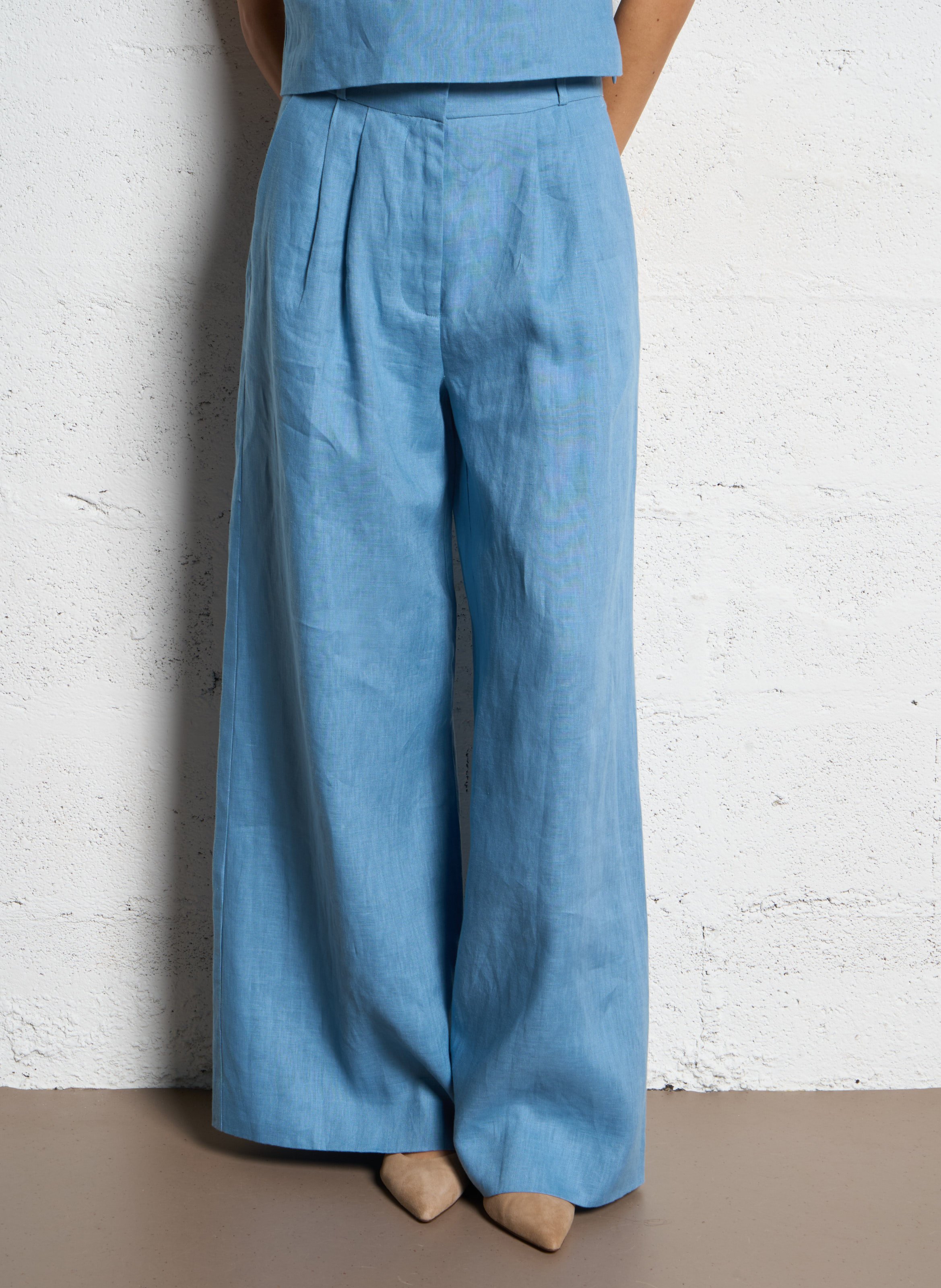 Straight linen trousers STAUD Blue
