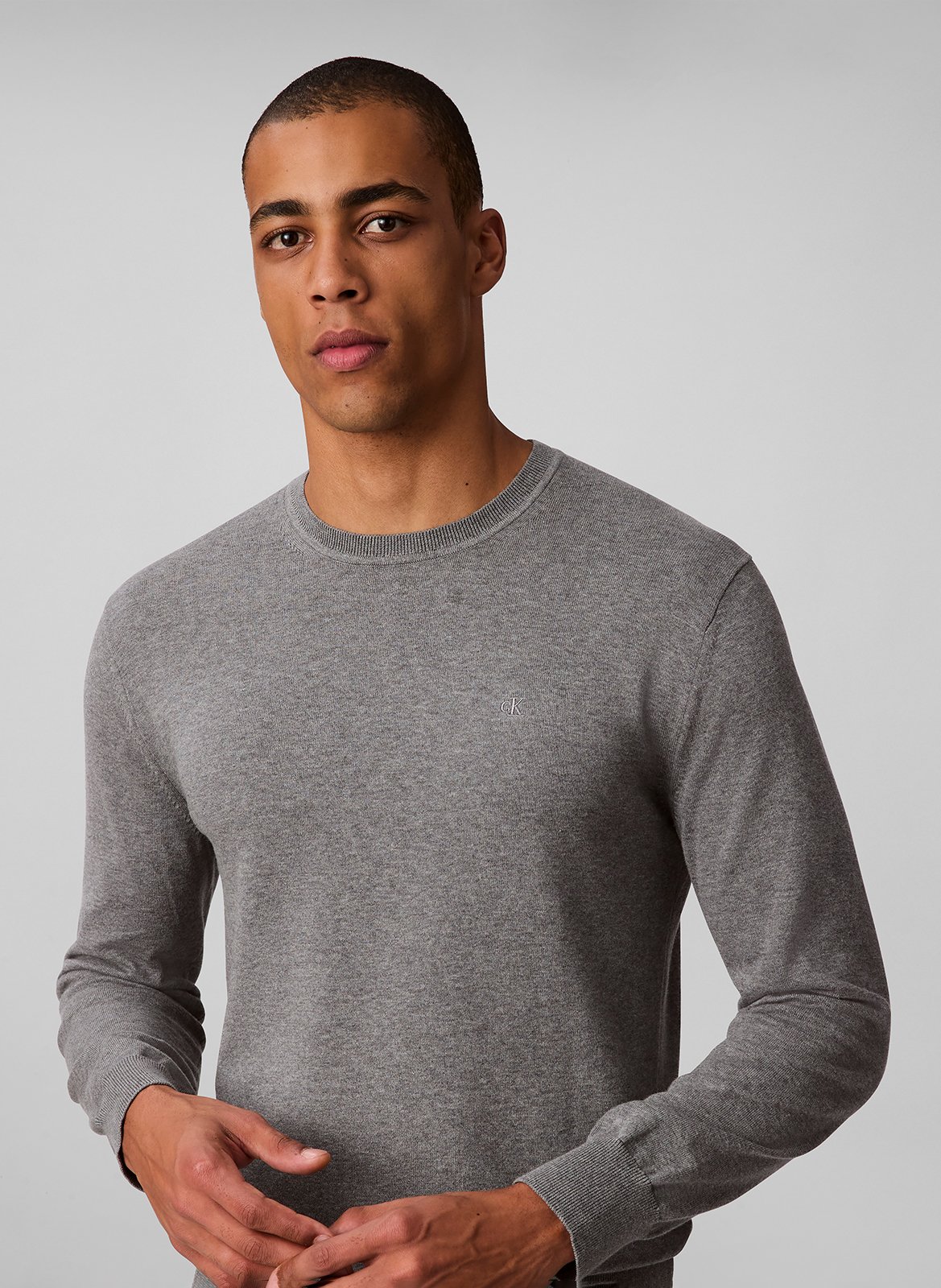 Sweat droit col rond en coton CALVIN KLEIN Gris