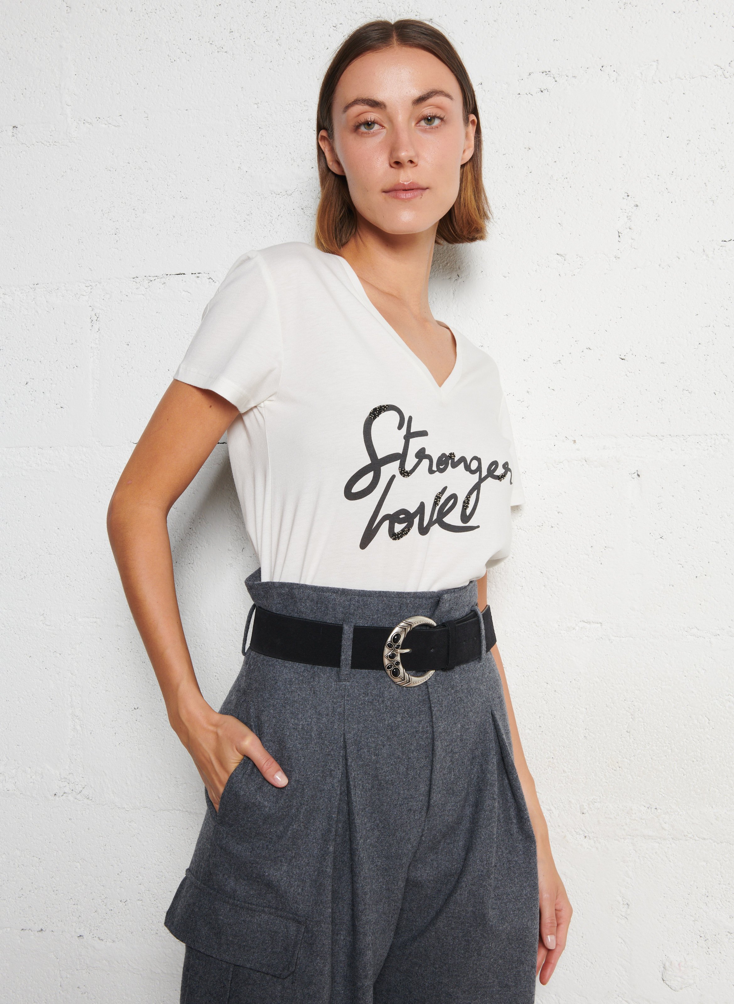 Baumwoll-T-Shirt mit V-Ausschnitt IKKS