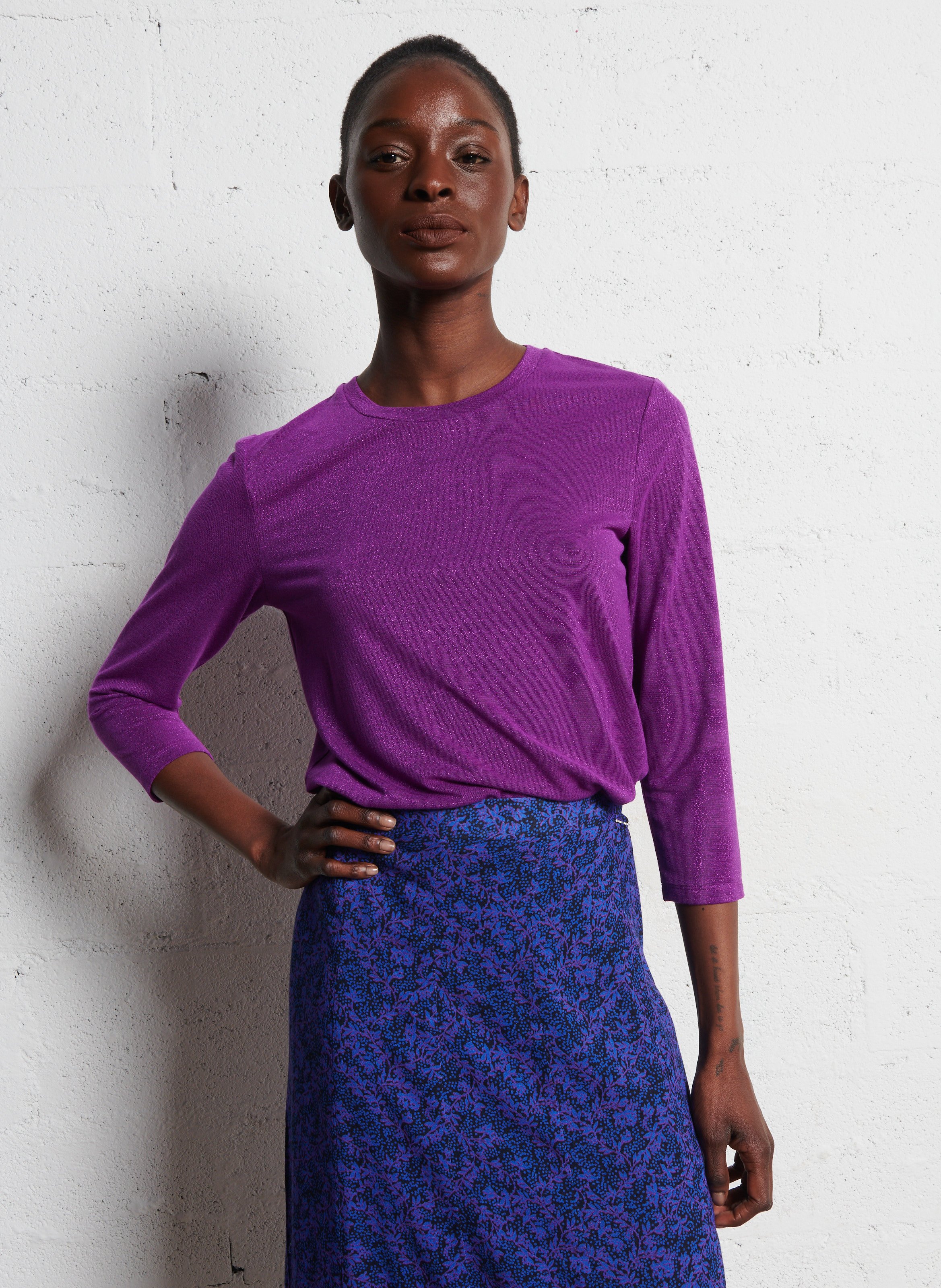 Straight-fit T-shirt met pailletten ONE STEP Violet