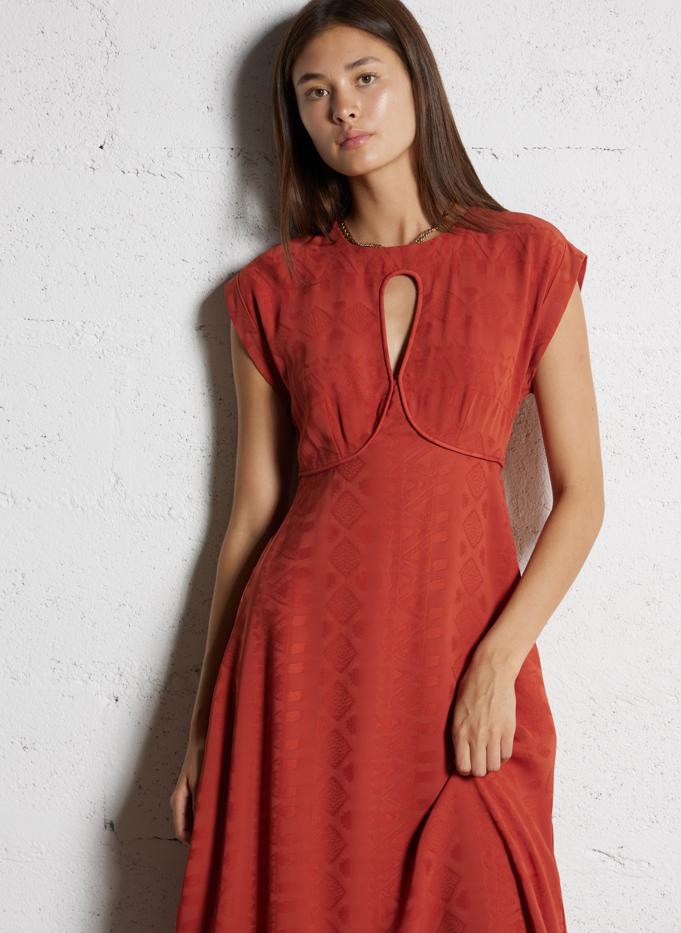 Robe midi col rond en jacquard BA&SH Marron