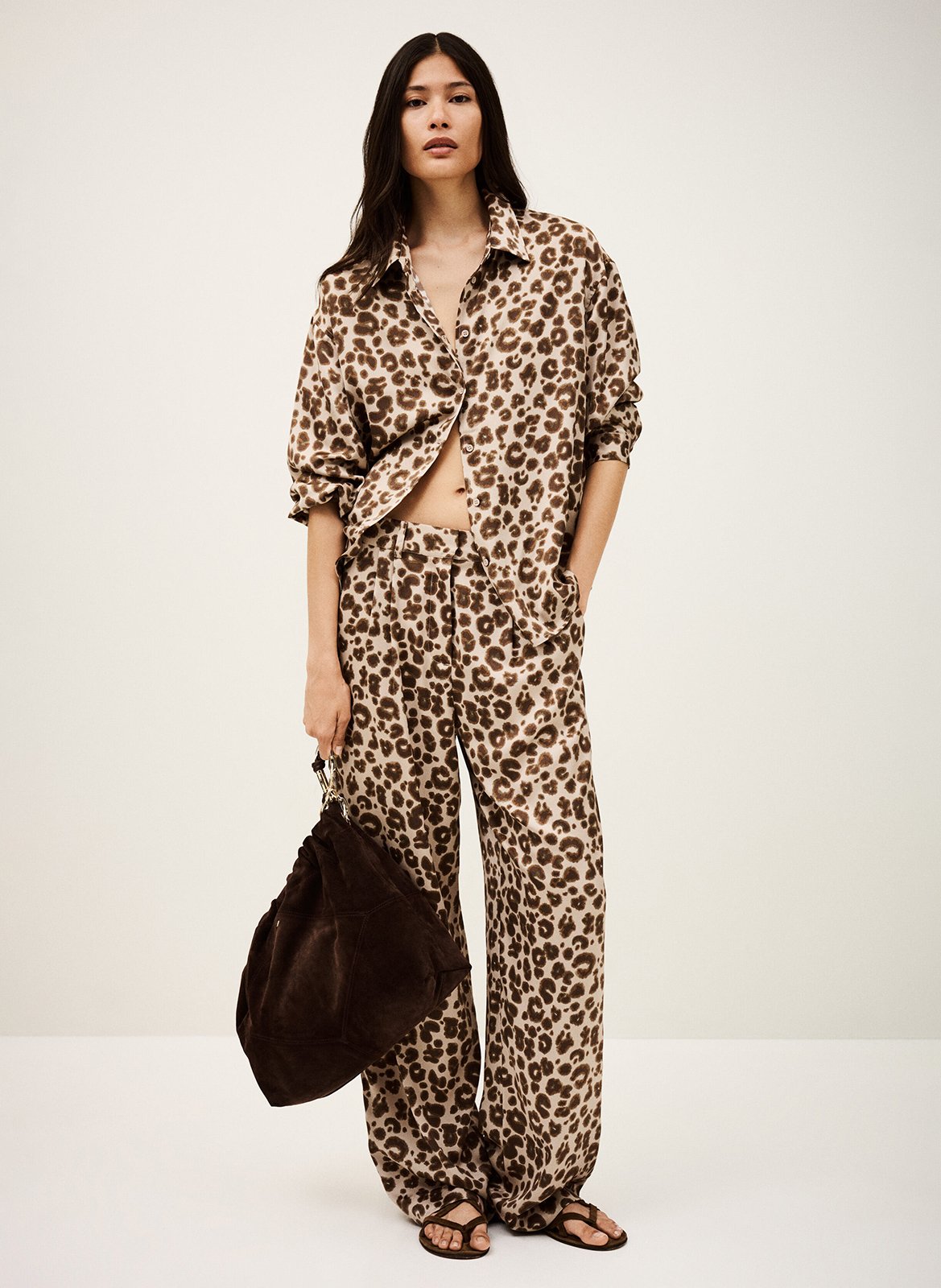 Wijde satijnen broek met luipaardprint BA&SH Beige