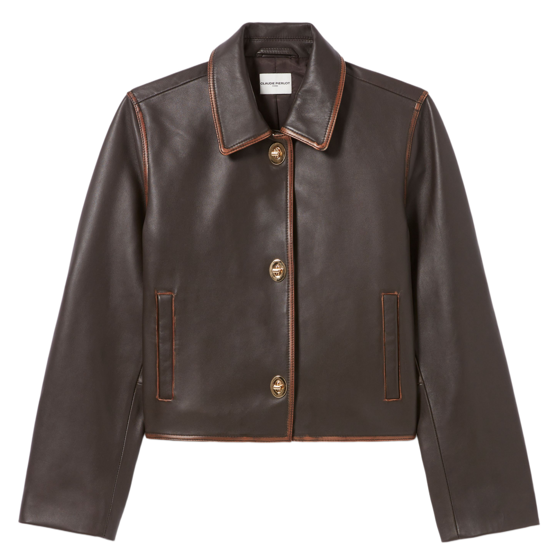 Veste courte droite cirée à boutons CLAUDIE PIERLOT Marron