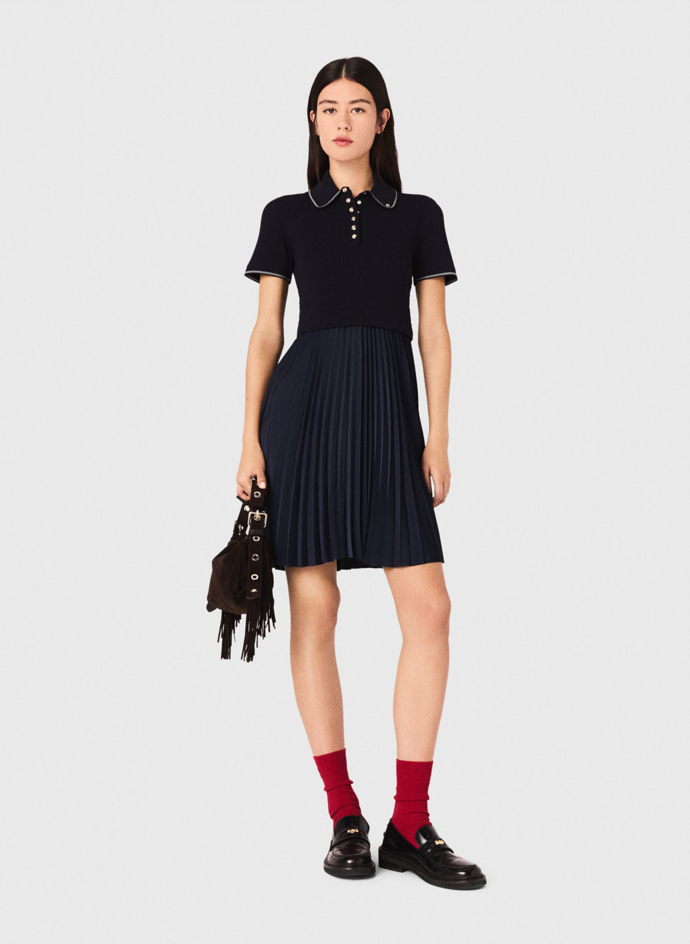 Short polo dress with pleated skirt MAJE Blue