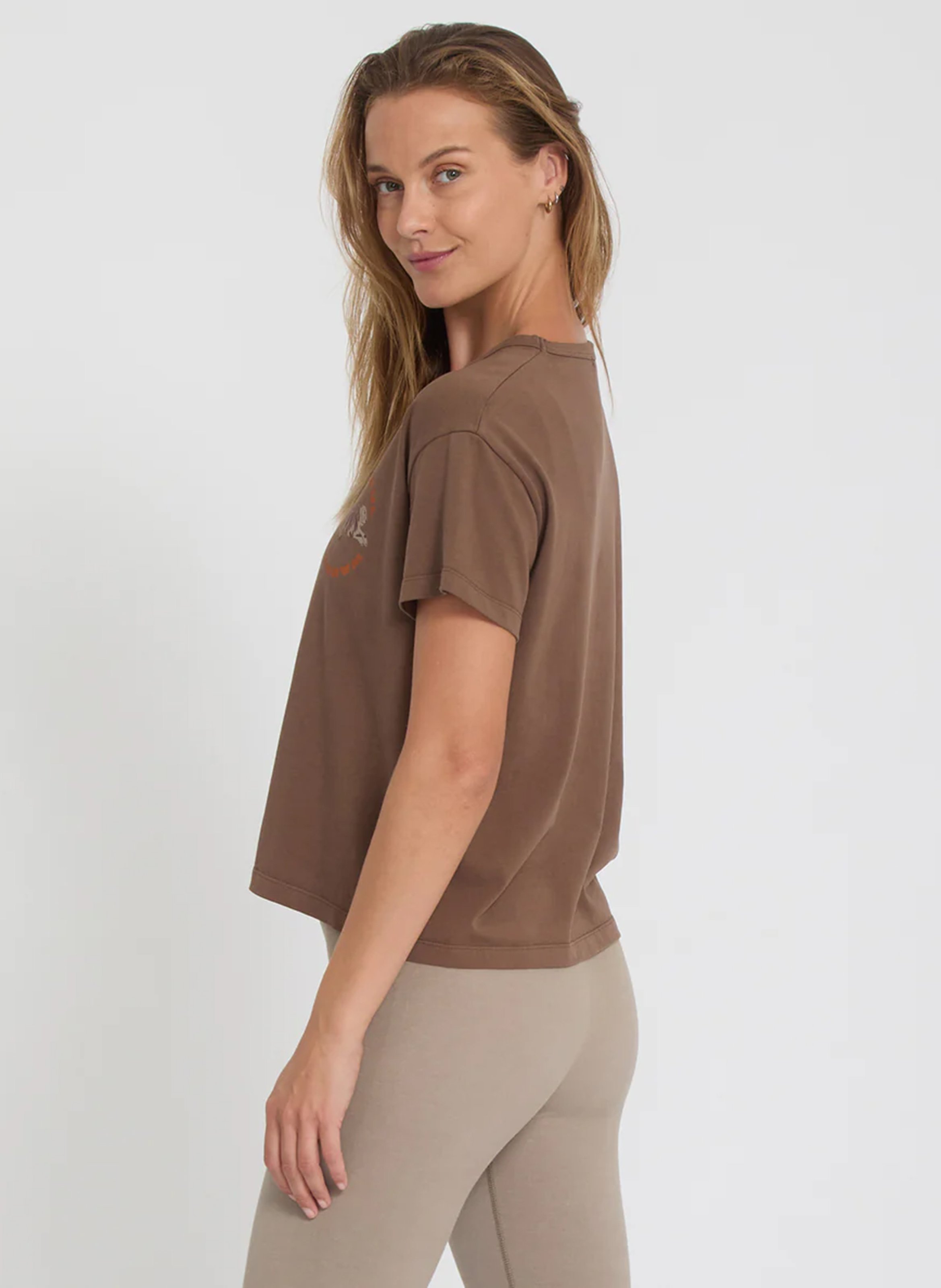 Tee-shirt droit col rond imprimé  YOGA SEARCHER Marron
