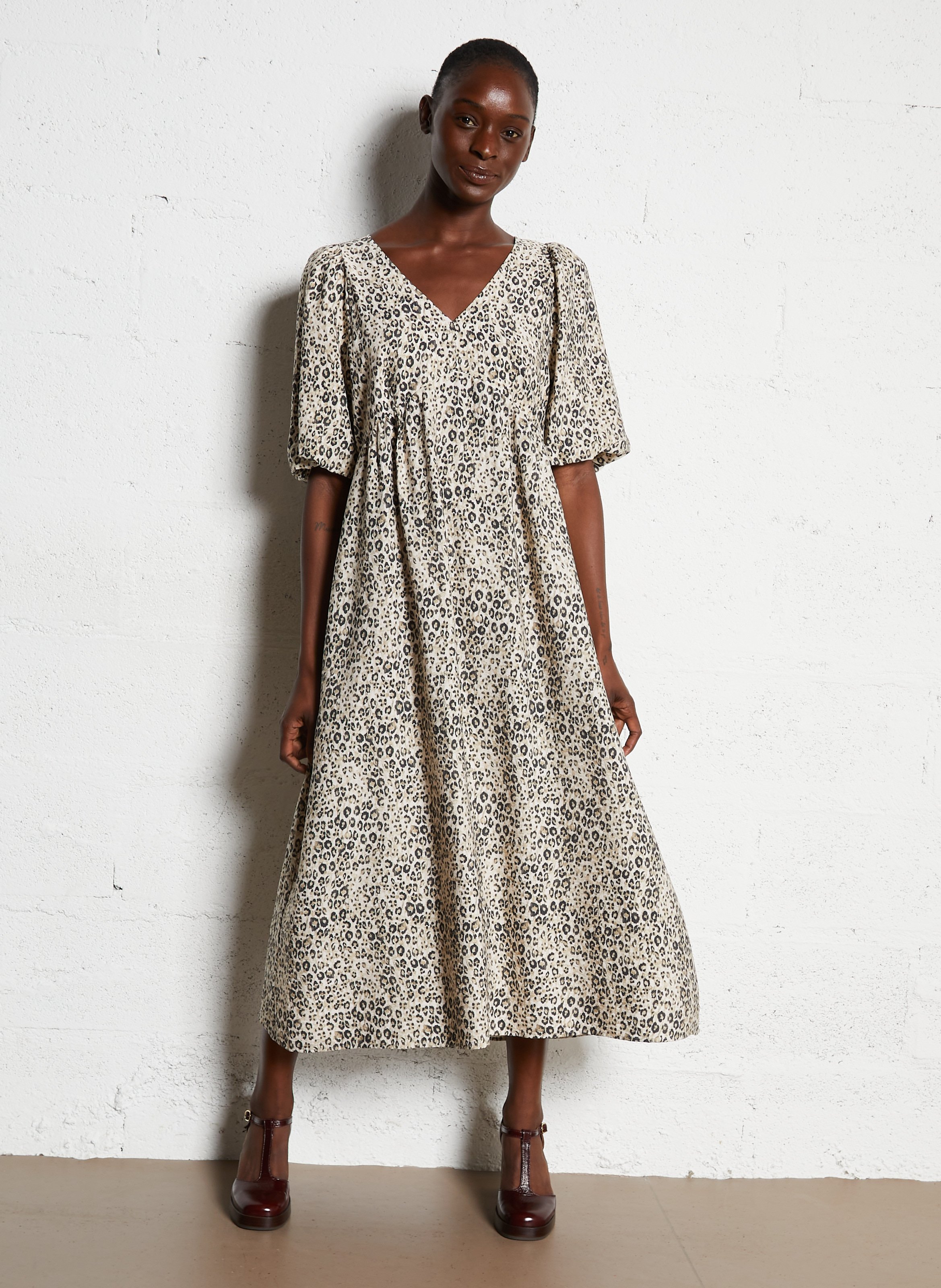 Robe longue col V imprimée MAISON 123 Blanc