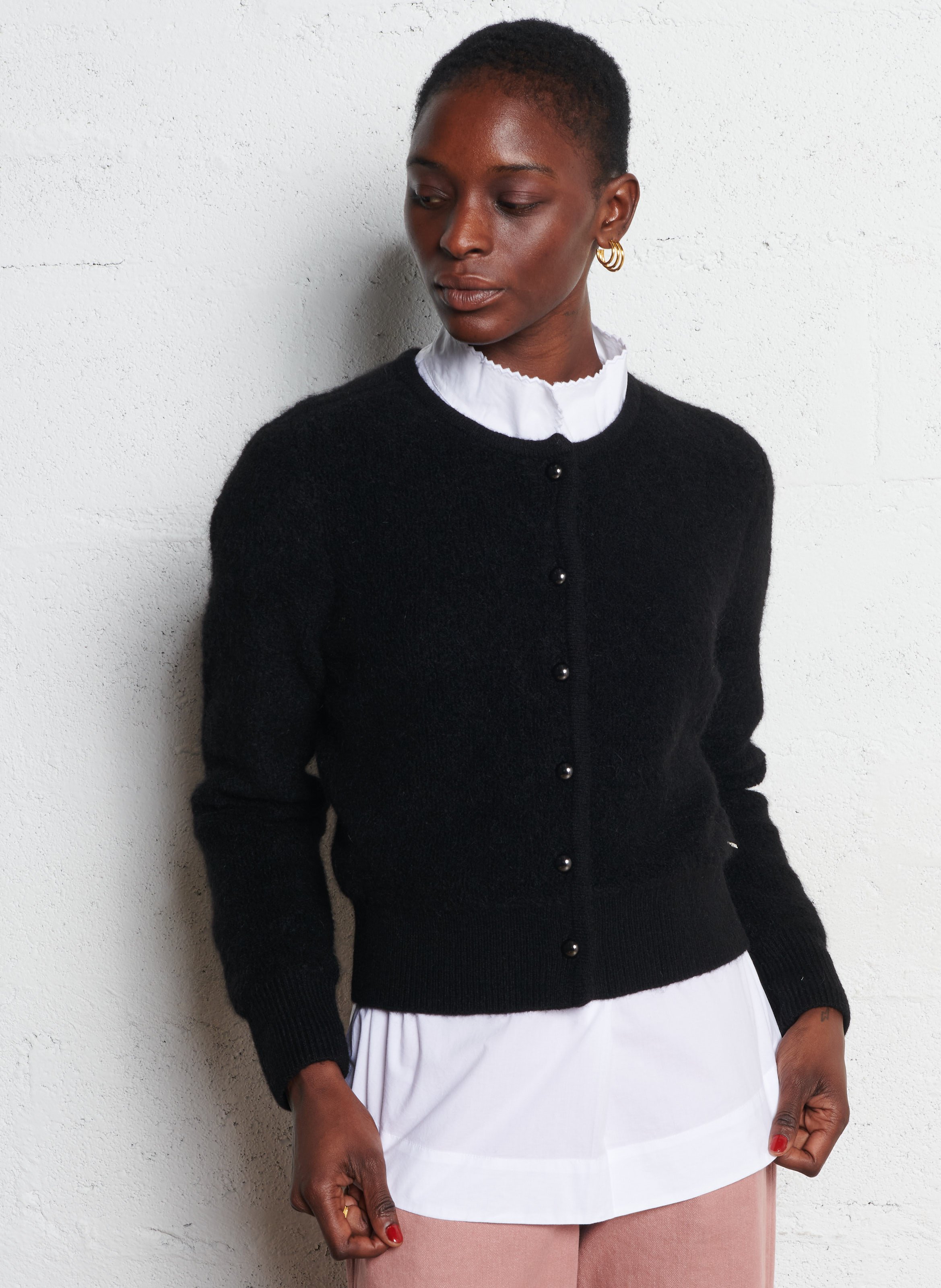 Oversized round neck wool blend vest DES PETITS HAUTS Black