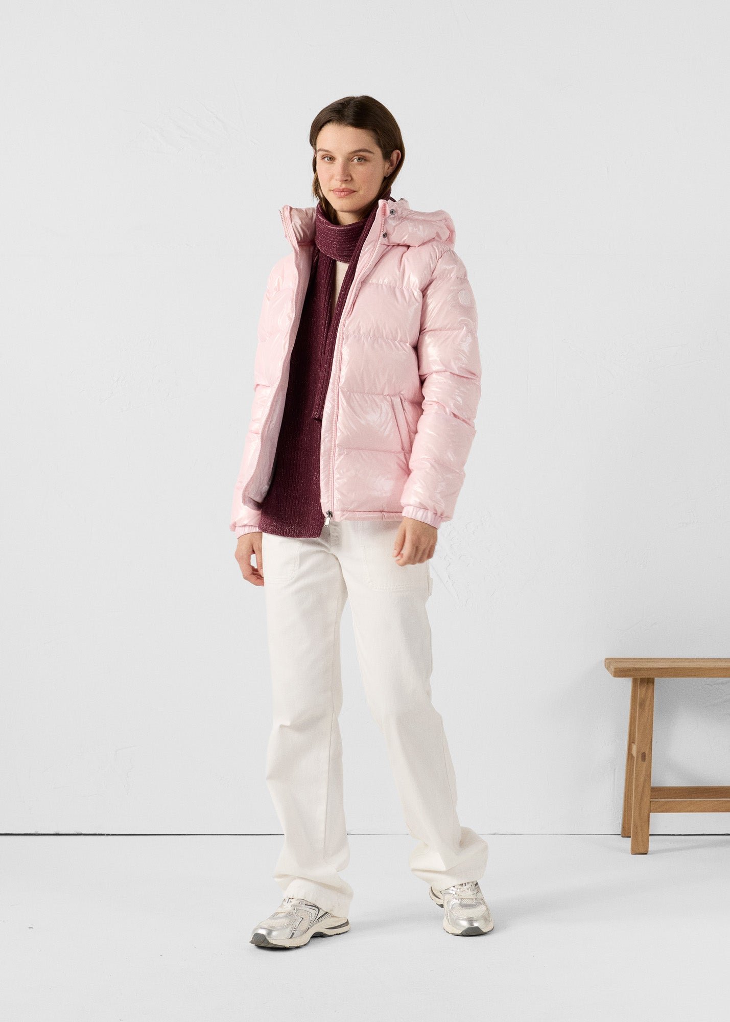 Petal Pink Prague Lacquered Puffer Jacket for Extreme Cold JOTT Pink