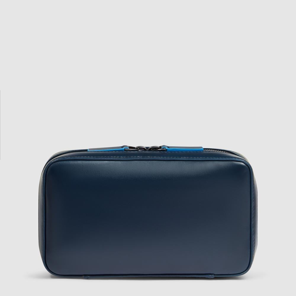 Leather cable storage bag with mouse pocket PIQUADRO Blue