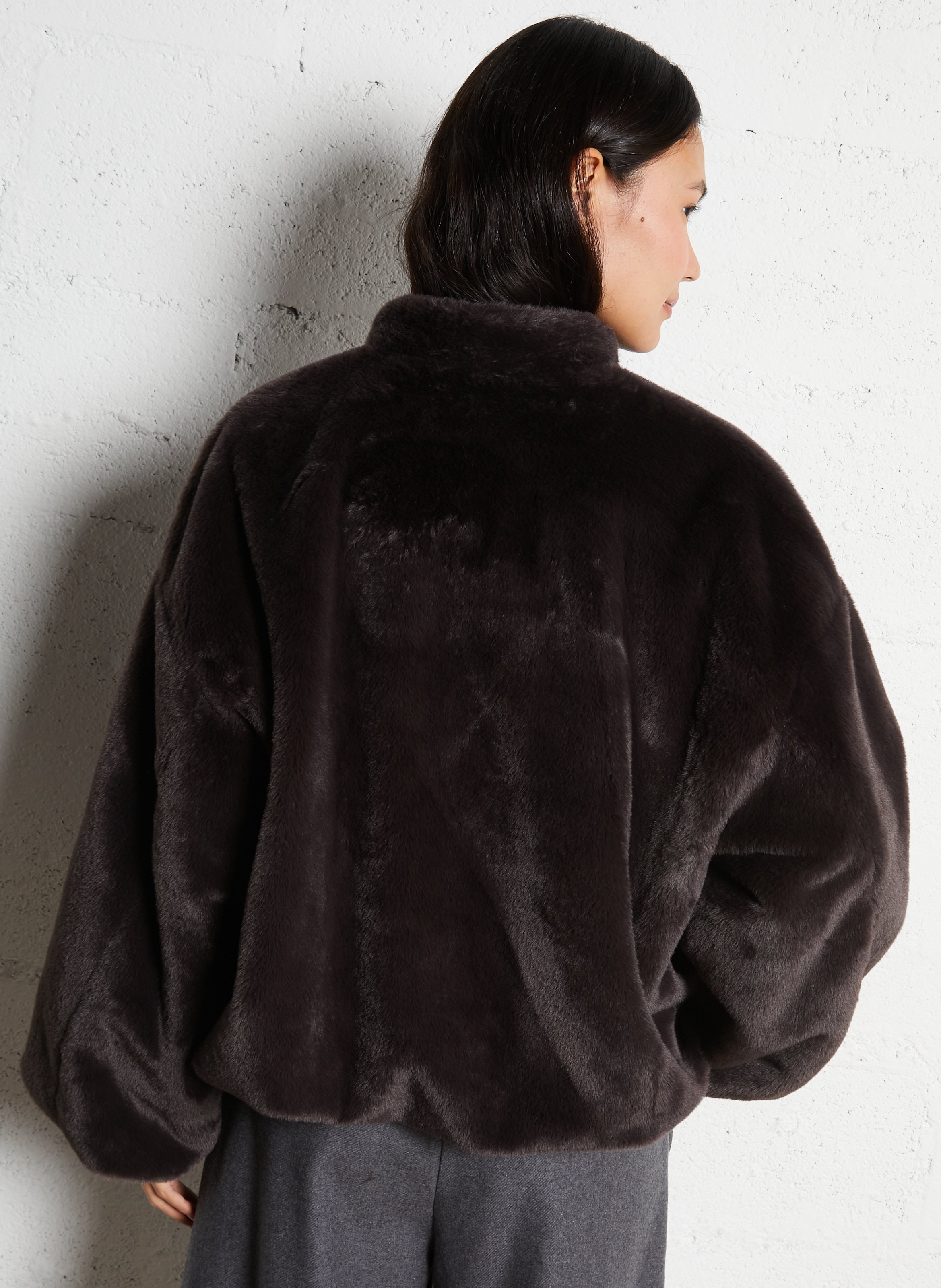 Zipped jacket in plain faux fur IMPERIAL Brown