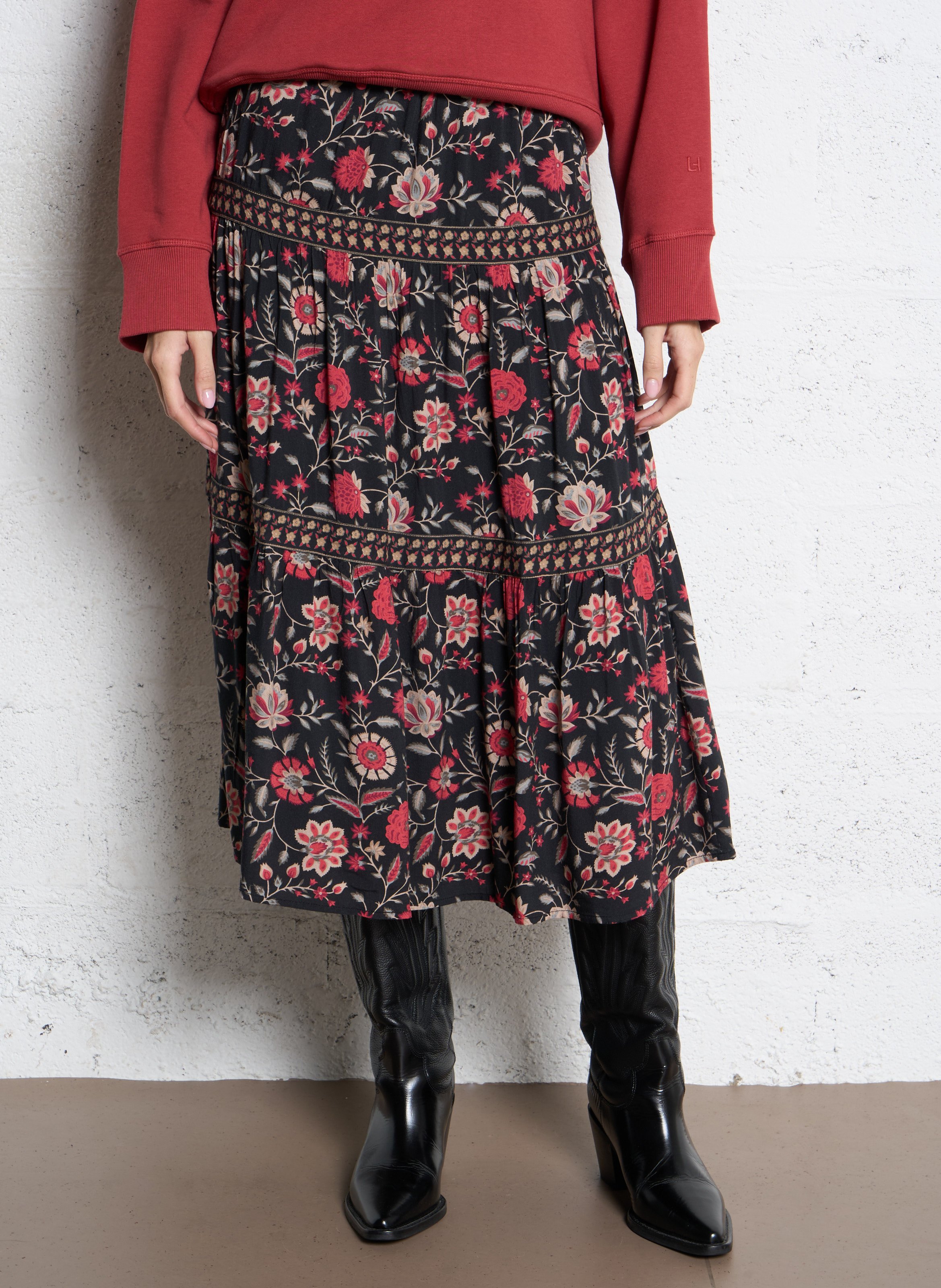 Floral print midi skirt PETITE MENDIGOTE Black