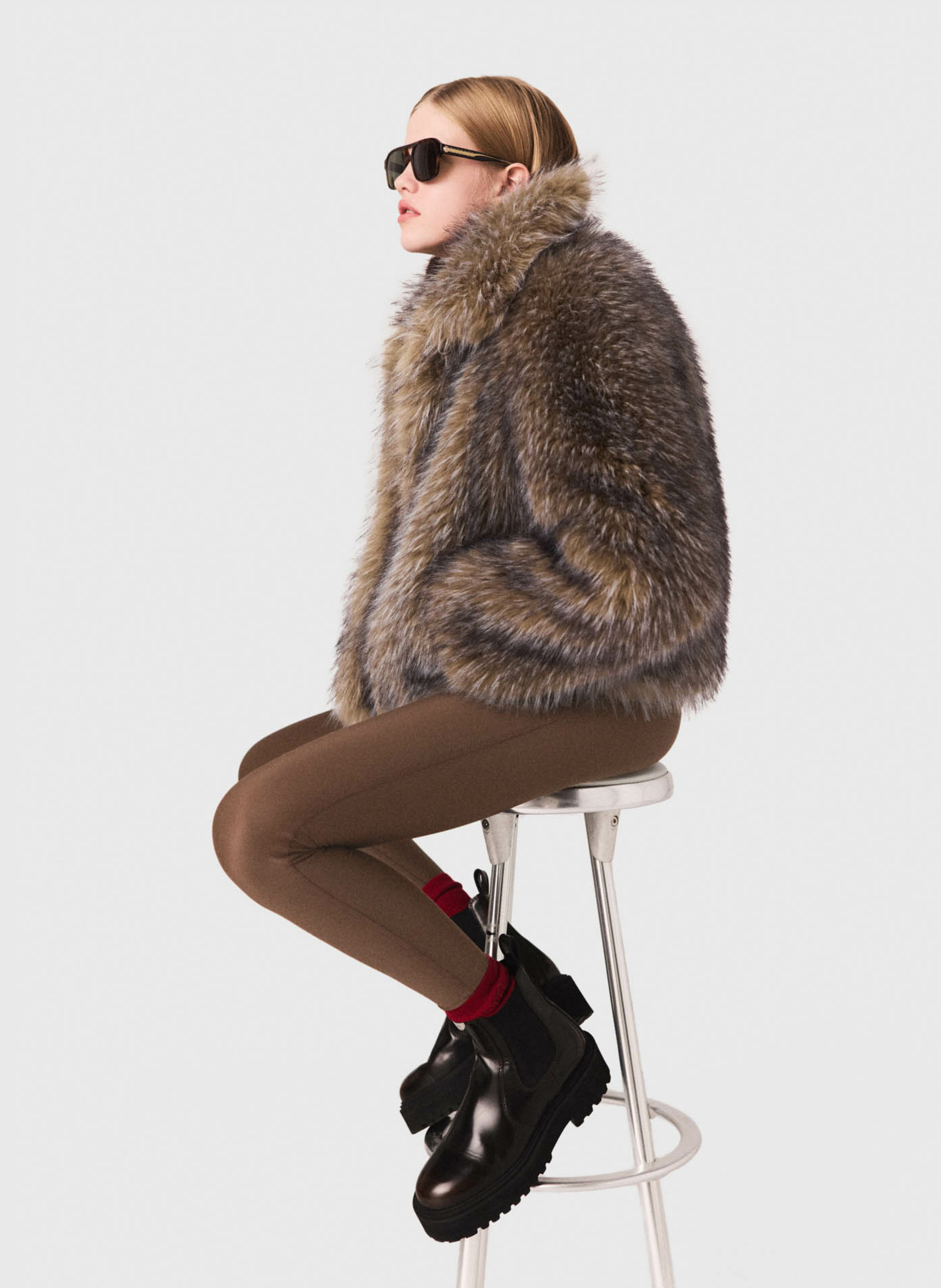 Manteau fausse fourrure MAJE Marron