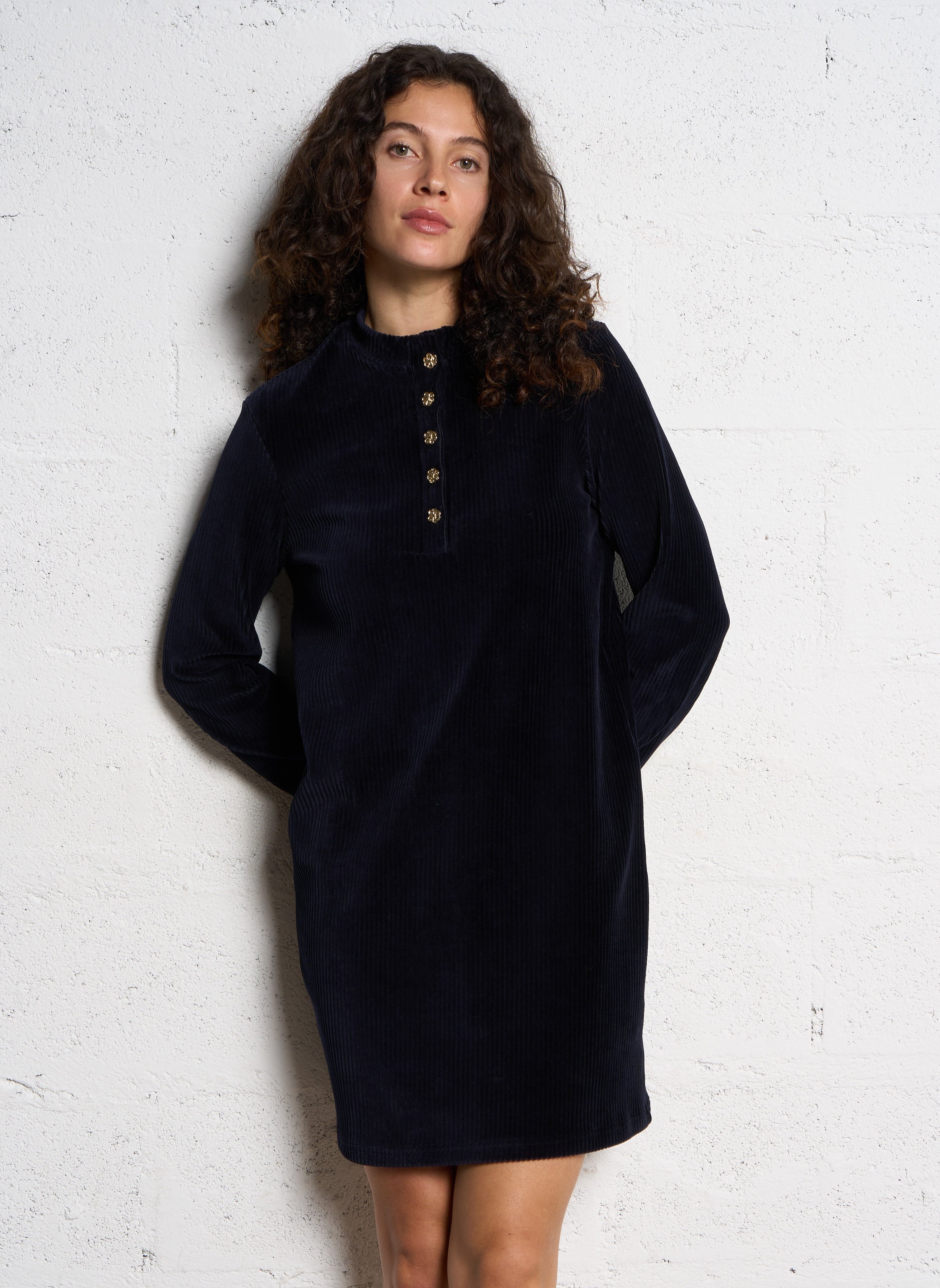 Robe droite côtelée en coton I CODE Bleu