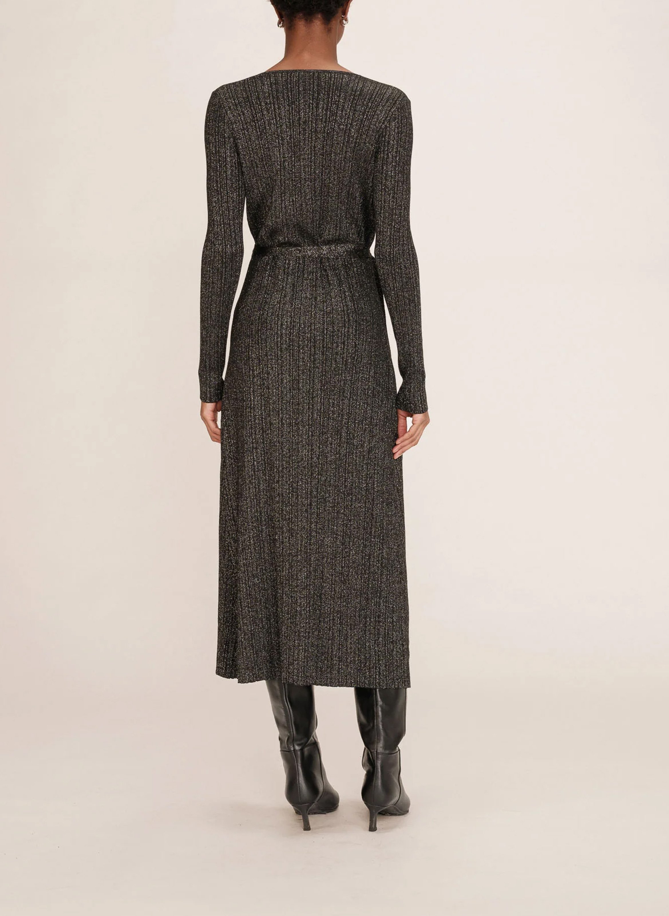 Robe mi-longue portefeuille métallisée GRACE ET MILA Gris