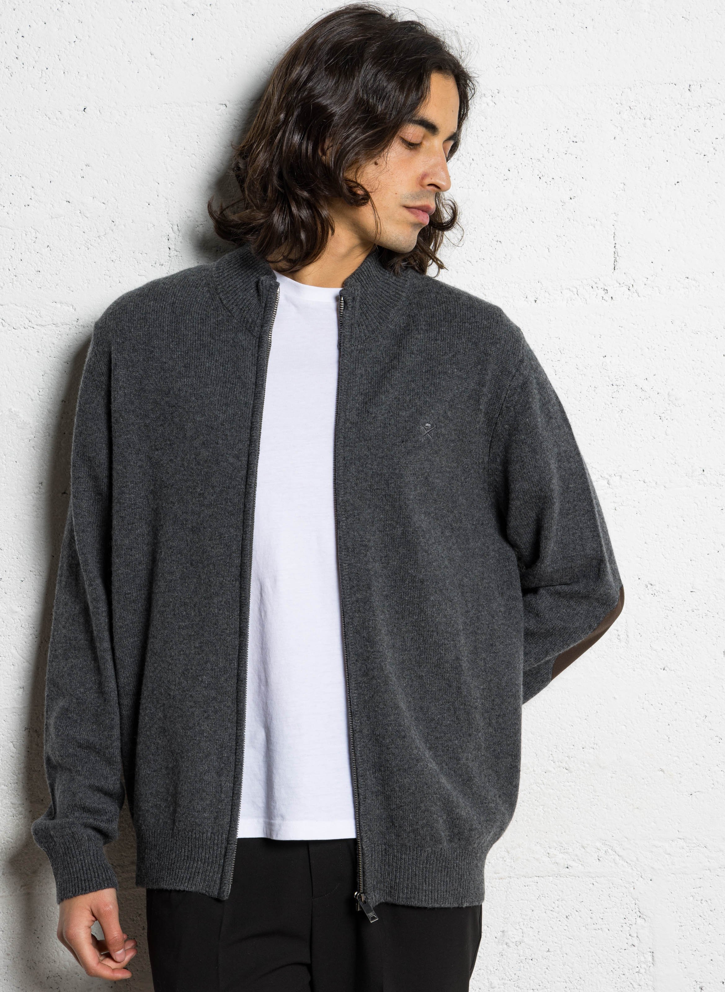 Gilet droit col montant en laine HACKETT Gris