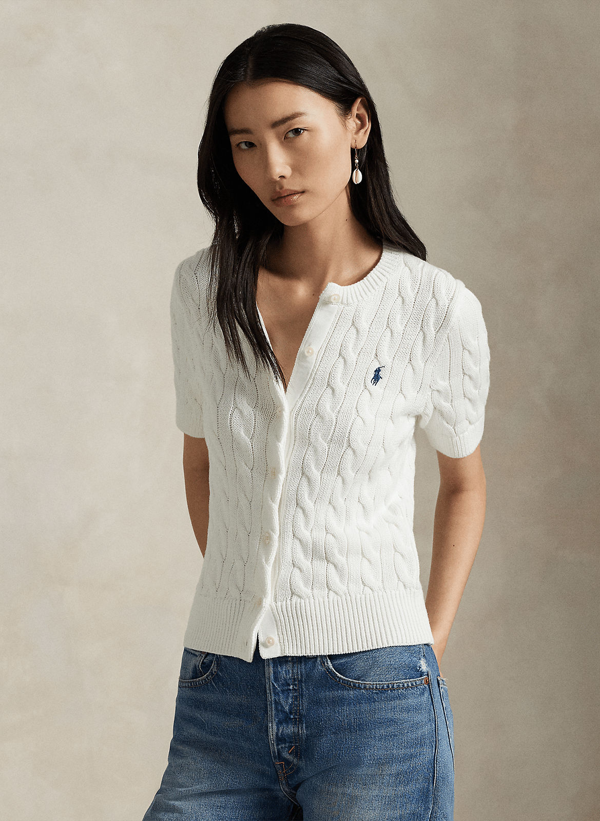 Gilet droit col rond en coton POLO RALPH LAUREN Blanc