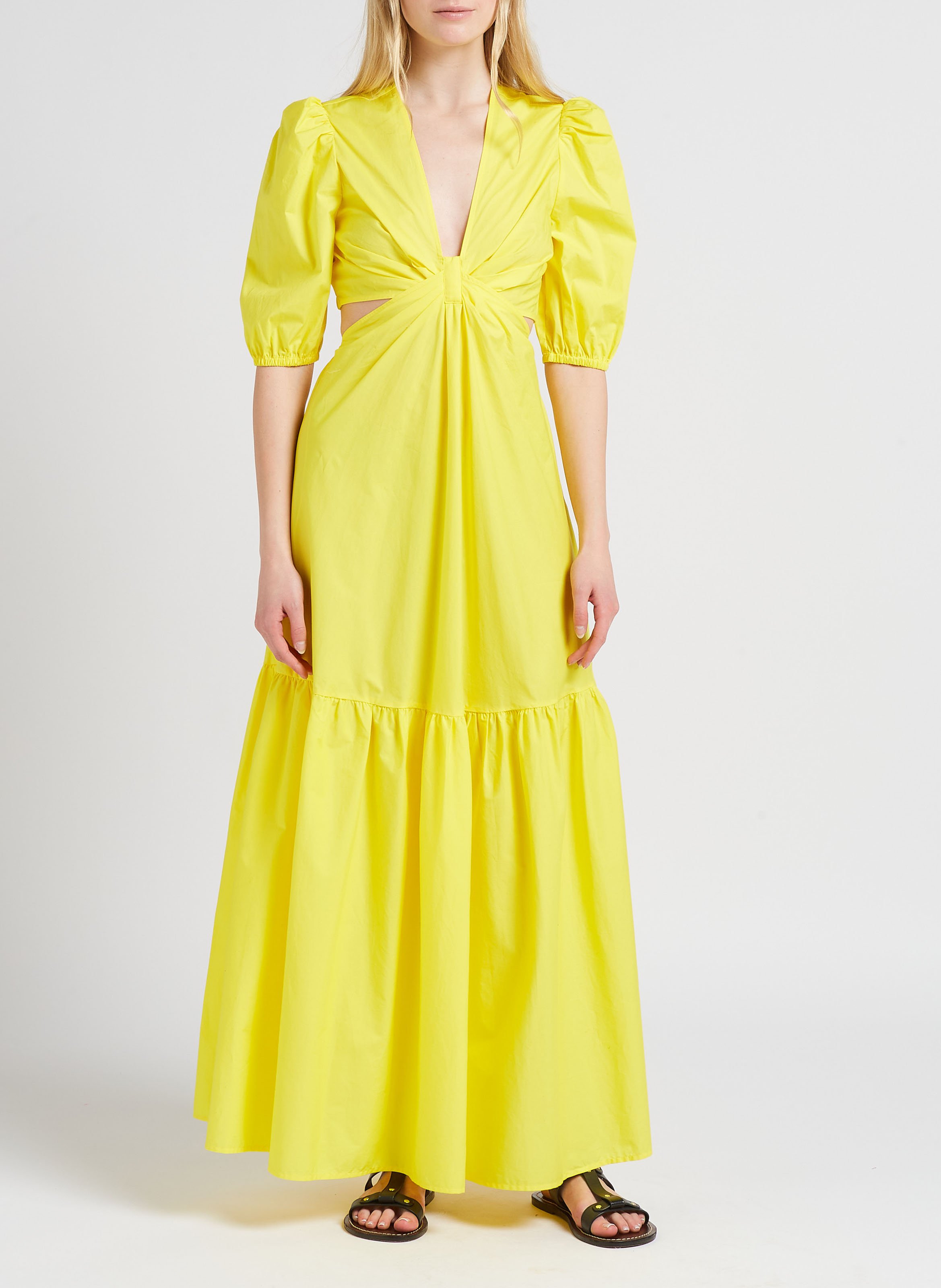 Long cotton-blend V-neck dress TWINSET Yellow
