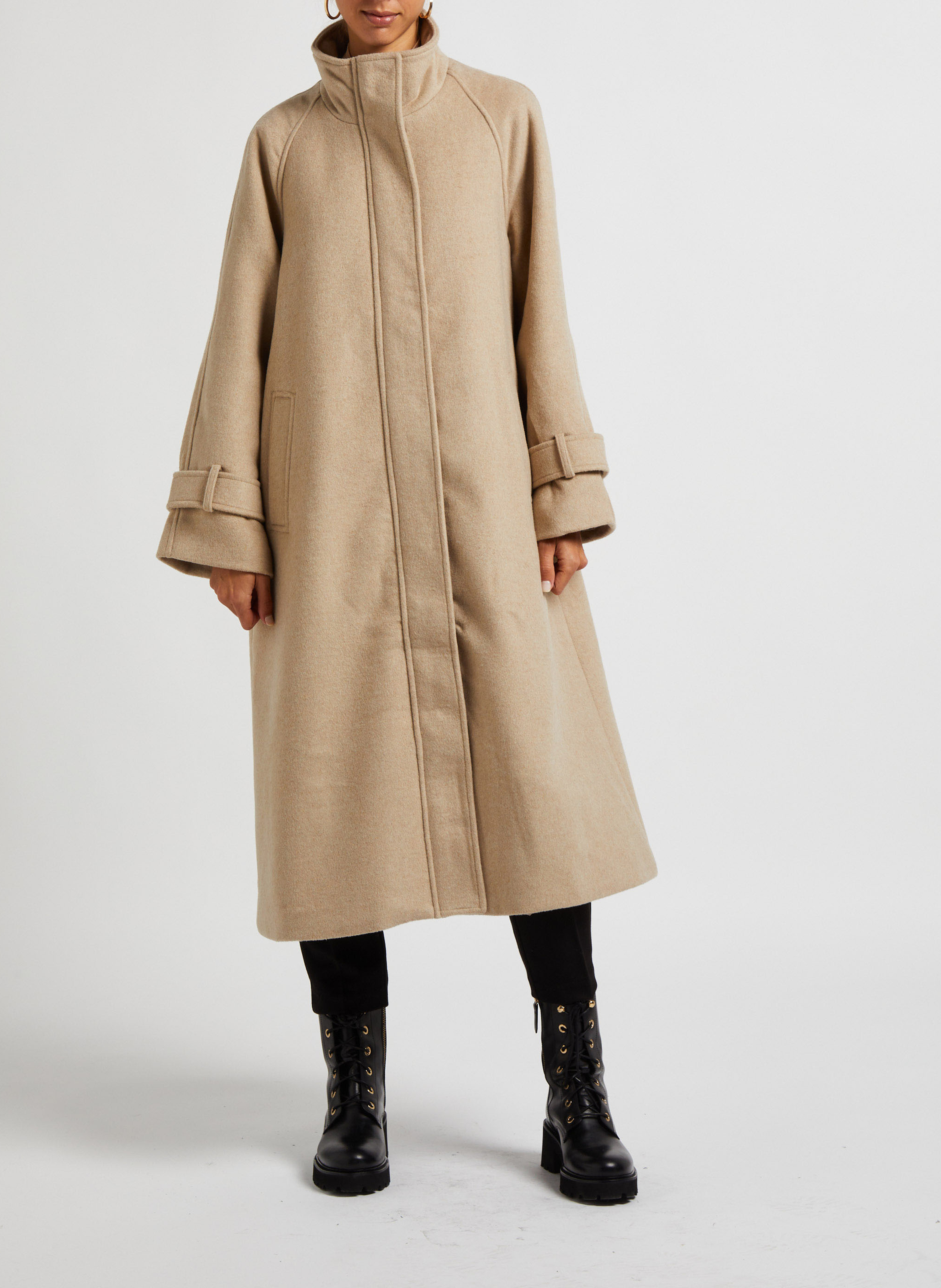 Manteau long droit col montant en laine recyclée mélangée  VILA Gris