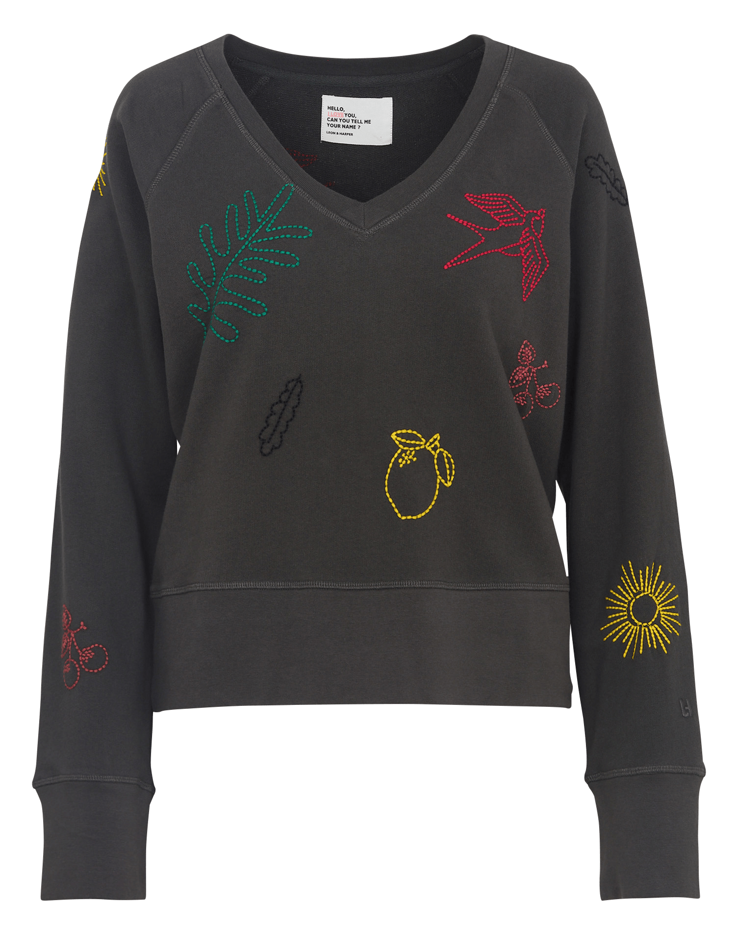V-neck sweatshirt with embroidered patterns LEON & HARPER Grey