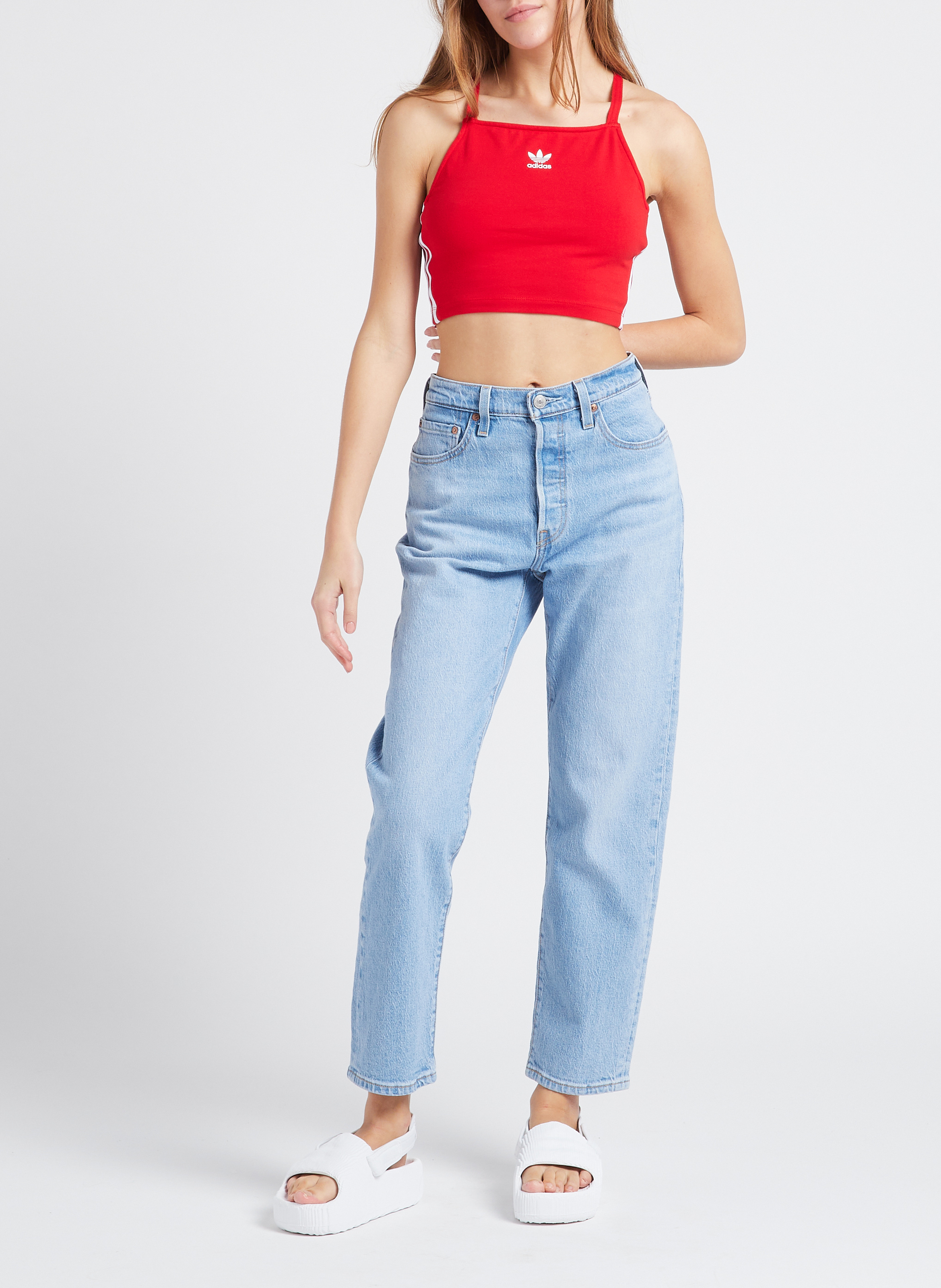 Crop top en coton stretch ADIDAS Rouge
