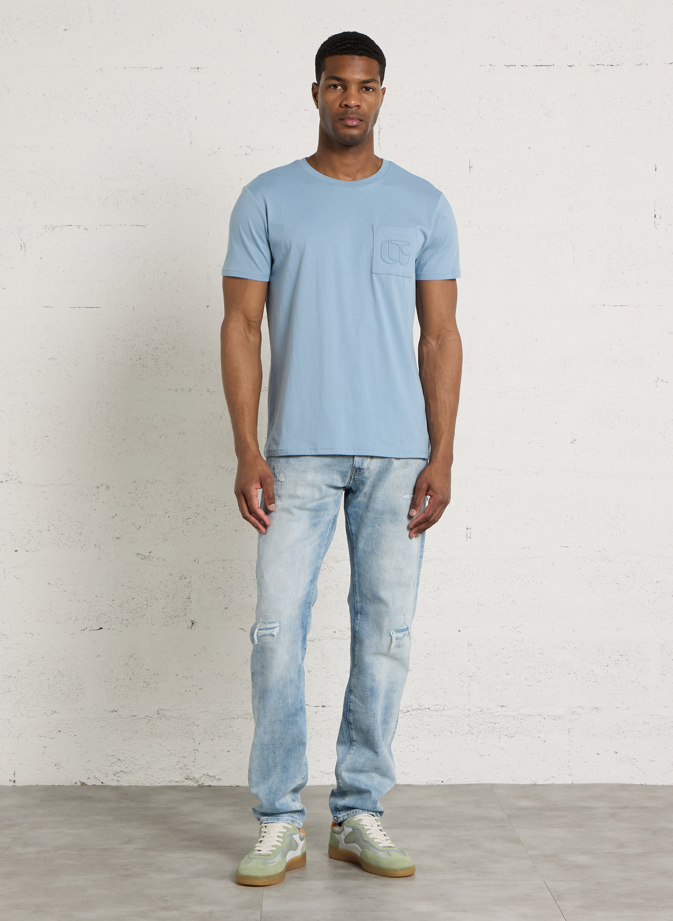 Tee-shirt col rond droit uni LE TEMPS DES CERISES Bleu