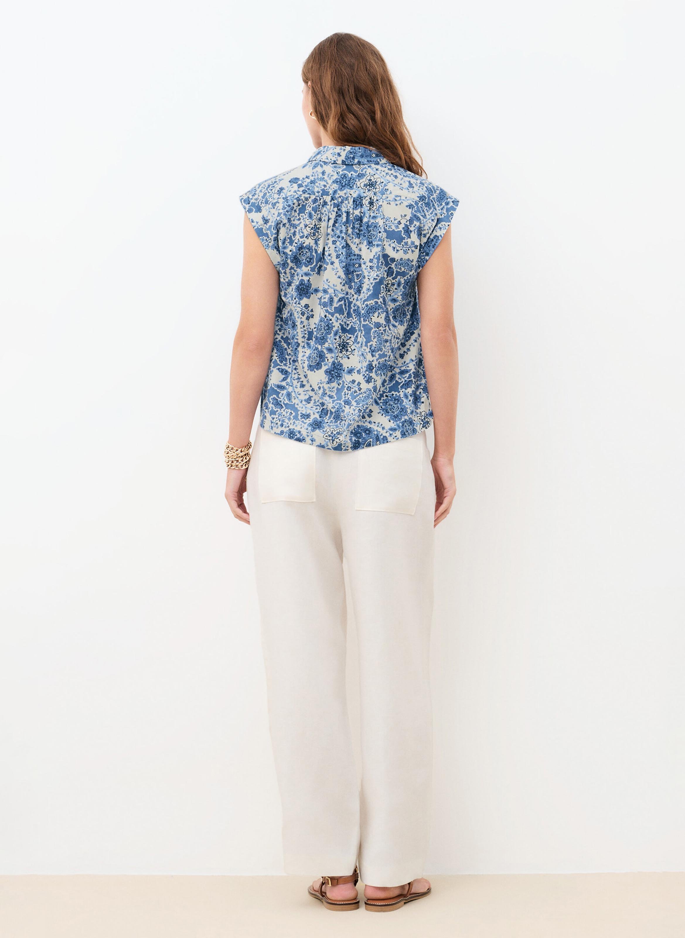 Chemise droite col classique en coton imprimé CAROLL Bleu