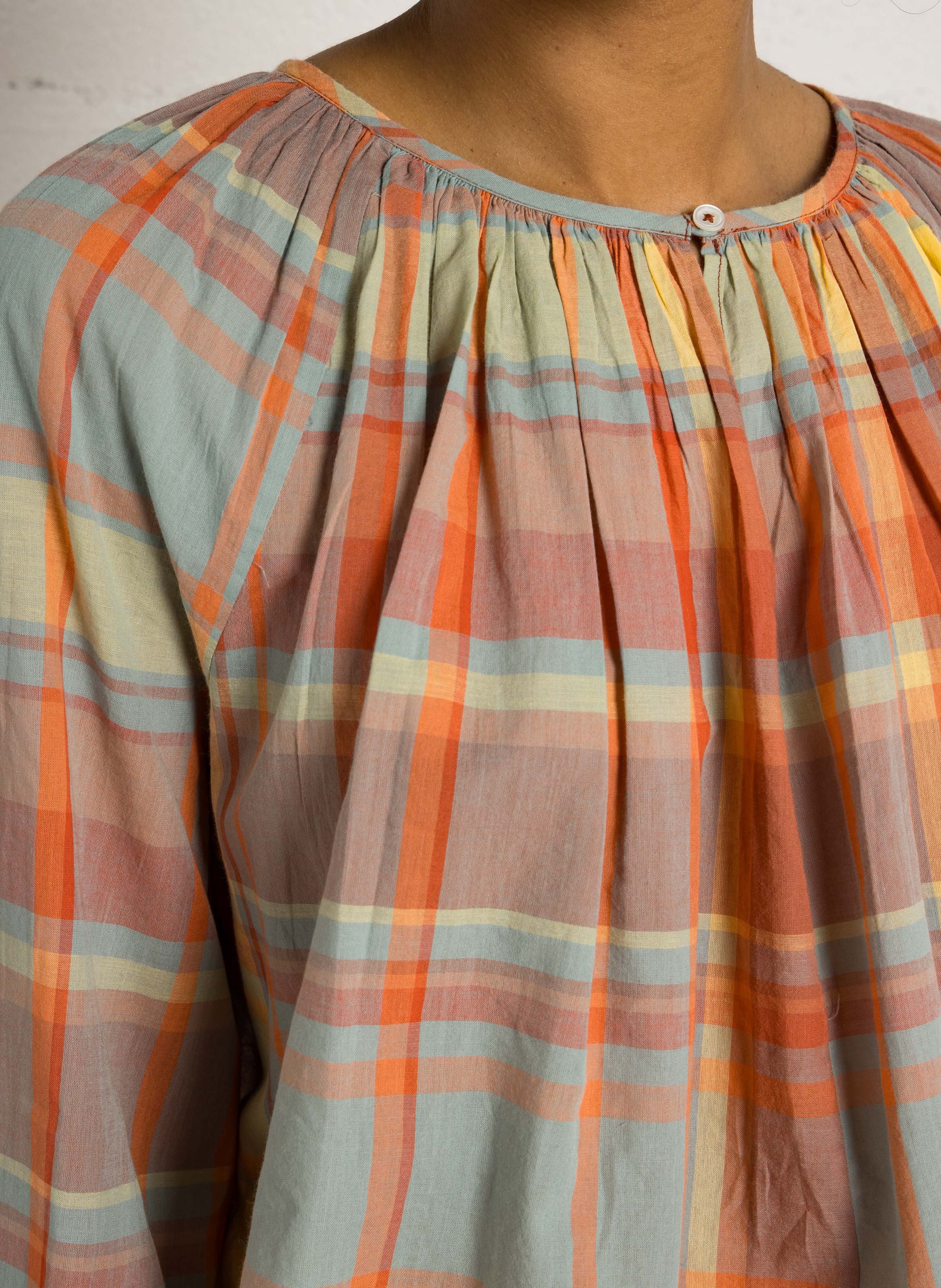 Blouse à carreaux col rond MOISMONT Orange