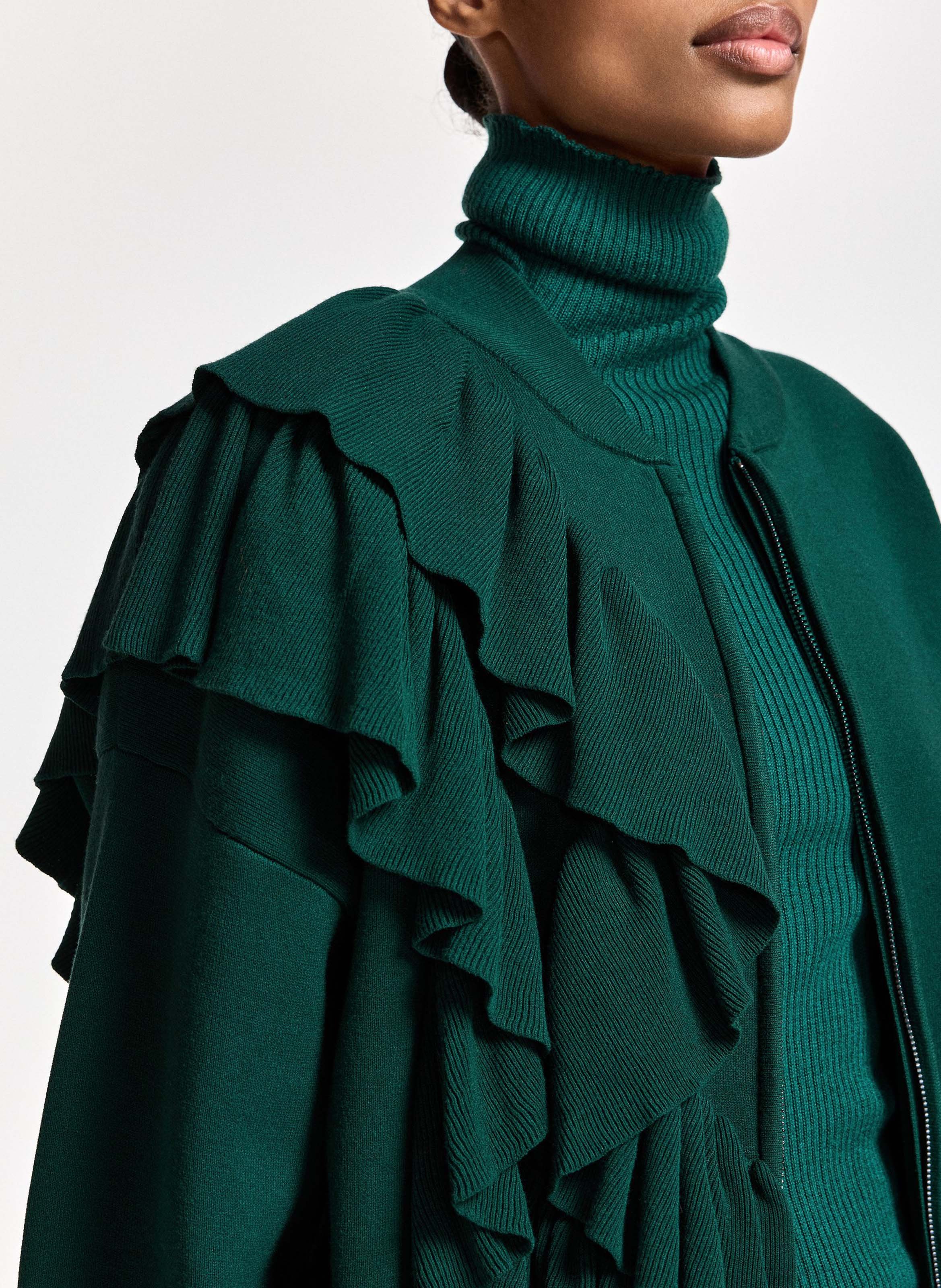 Oversize-Strickjacke mit Rüschen ESSENTIEL ANTWERP Grun