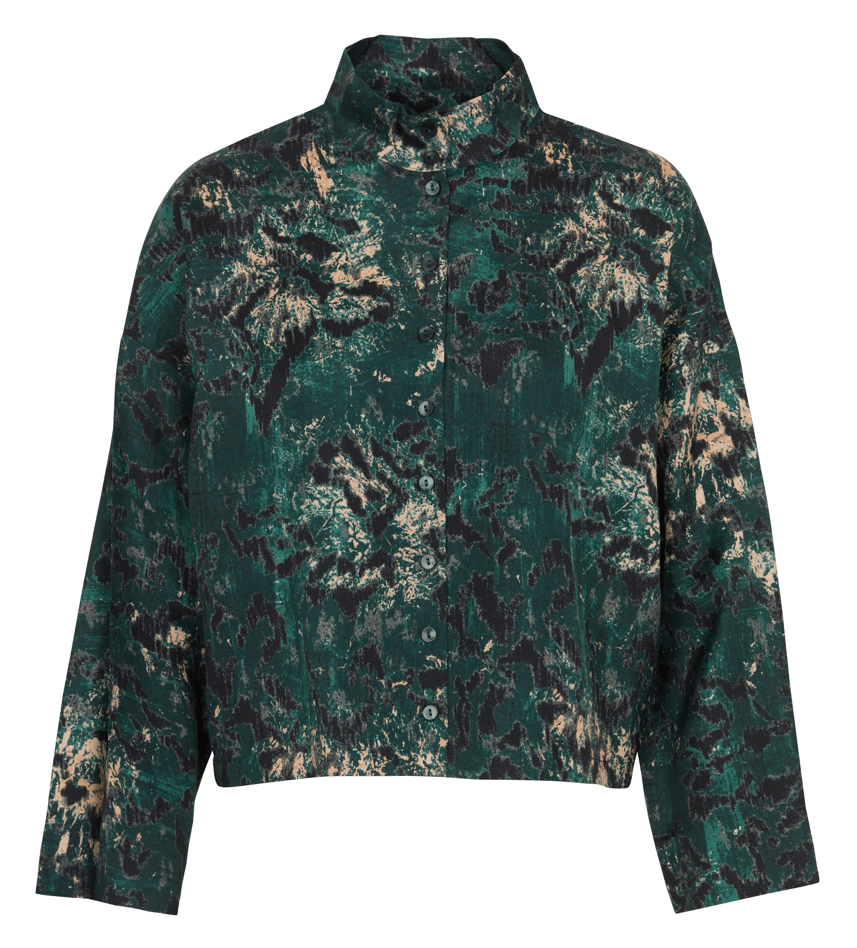 Printed shirt with with round collar COTELAC Green
