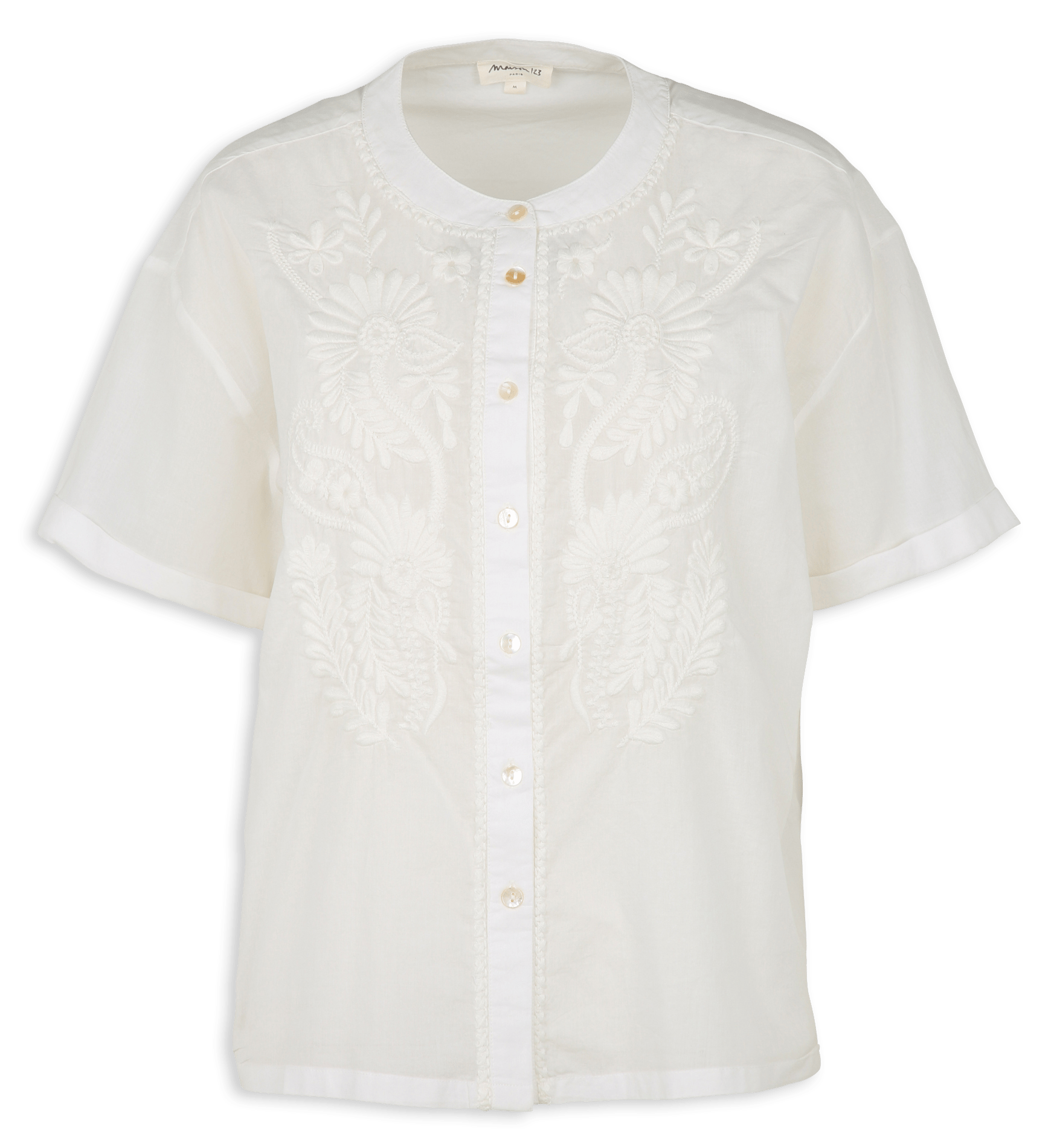 Straight round-neck cotton embroidered shirt MAISON 123 White