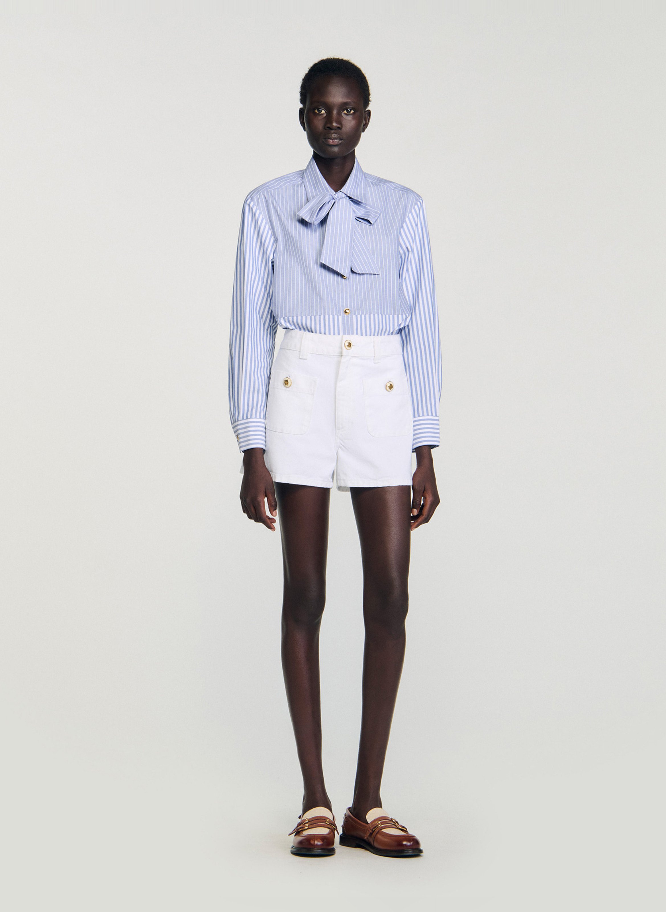 Chemise col lavallière rayée SANDRO Bleu
