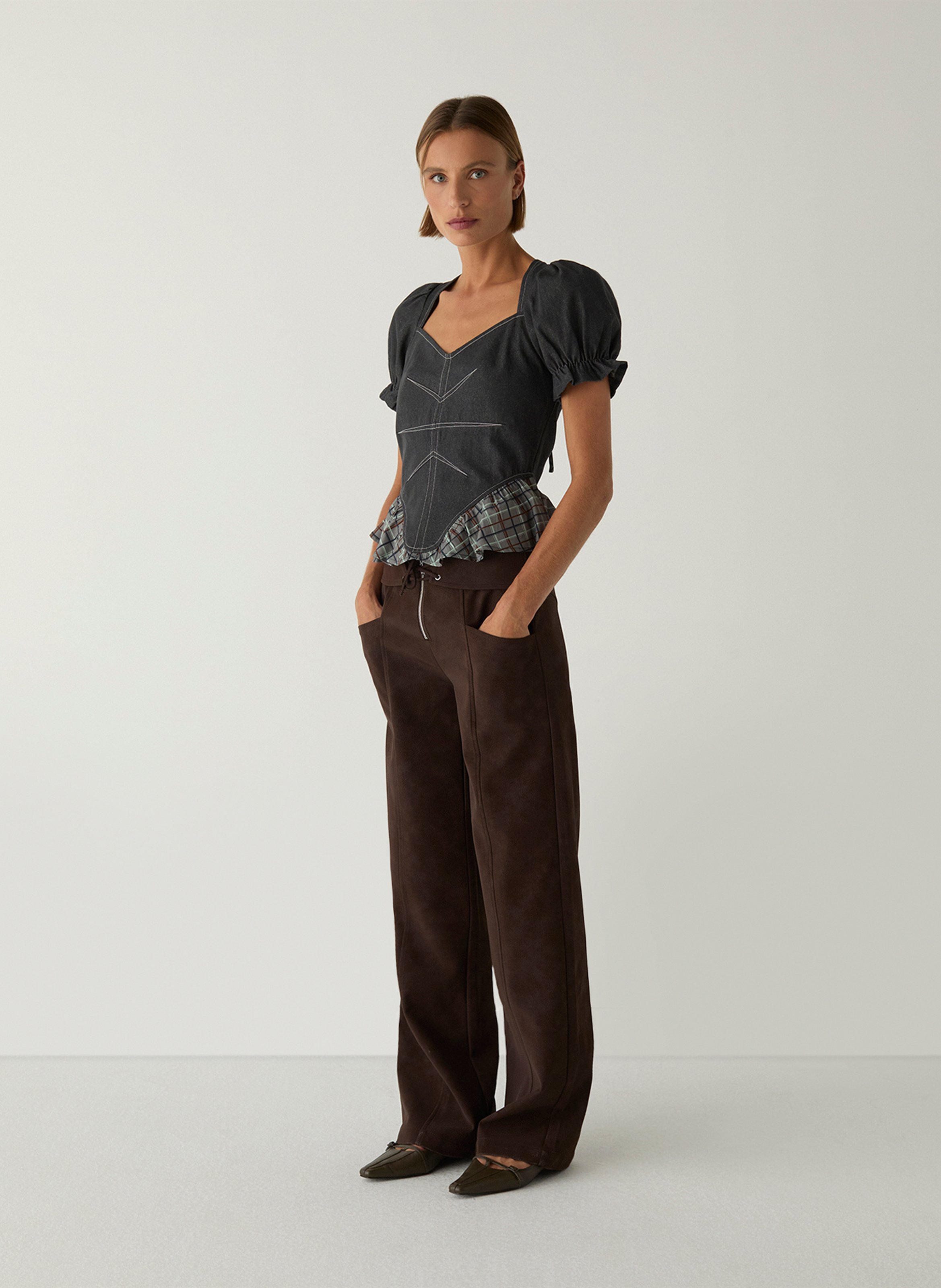 Cotton-blend straight-cut top LAAGAM Grey
