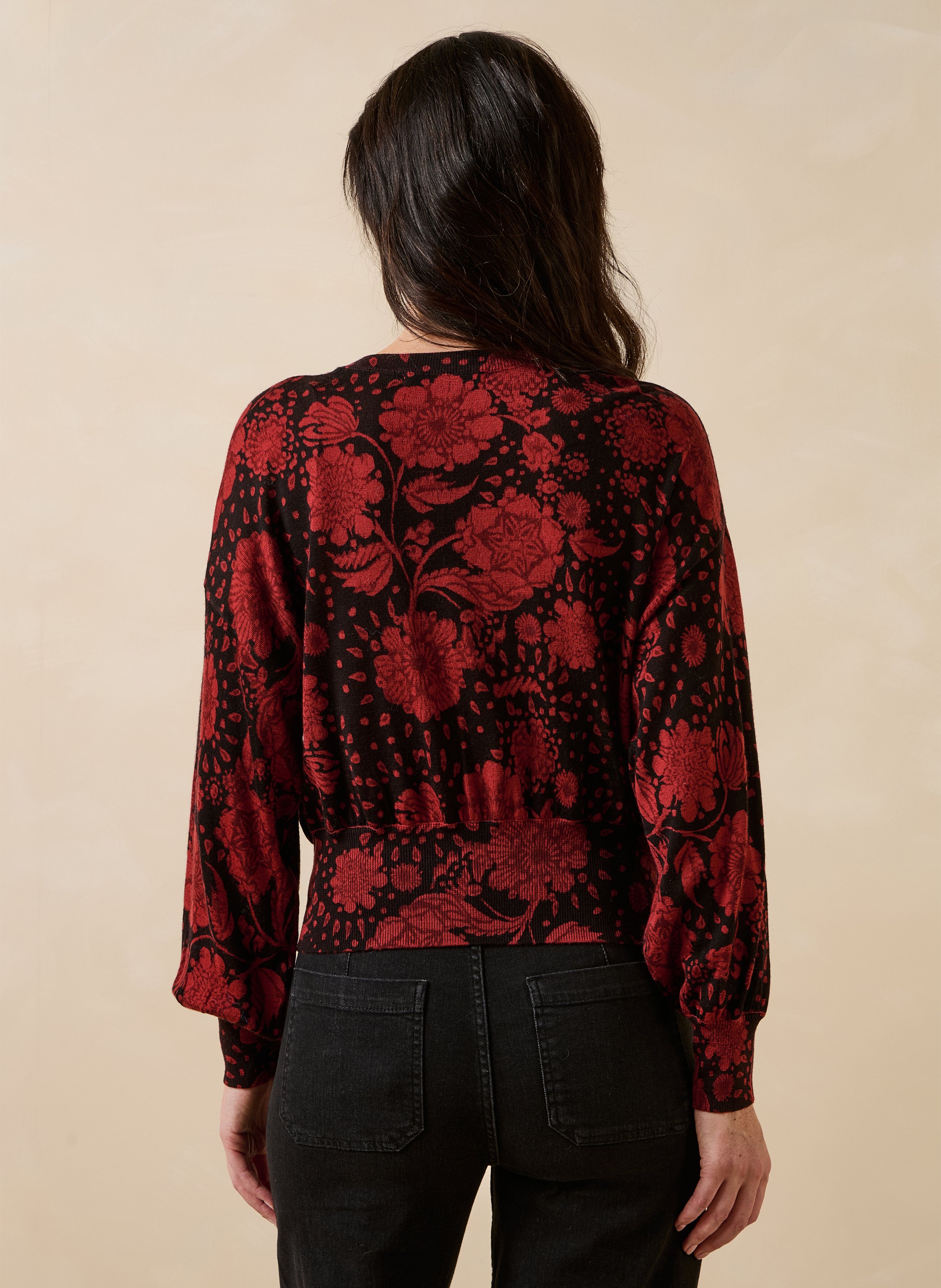 Kurzer Wollpullover mit floralem Muster | Rot LA FEE MARABOUTEE Damen