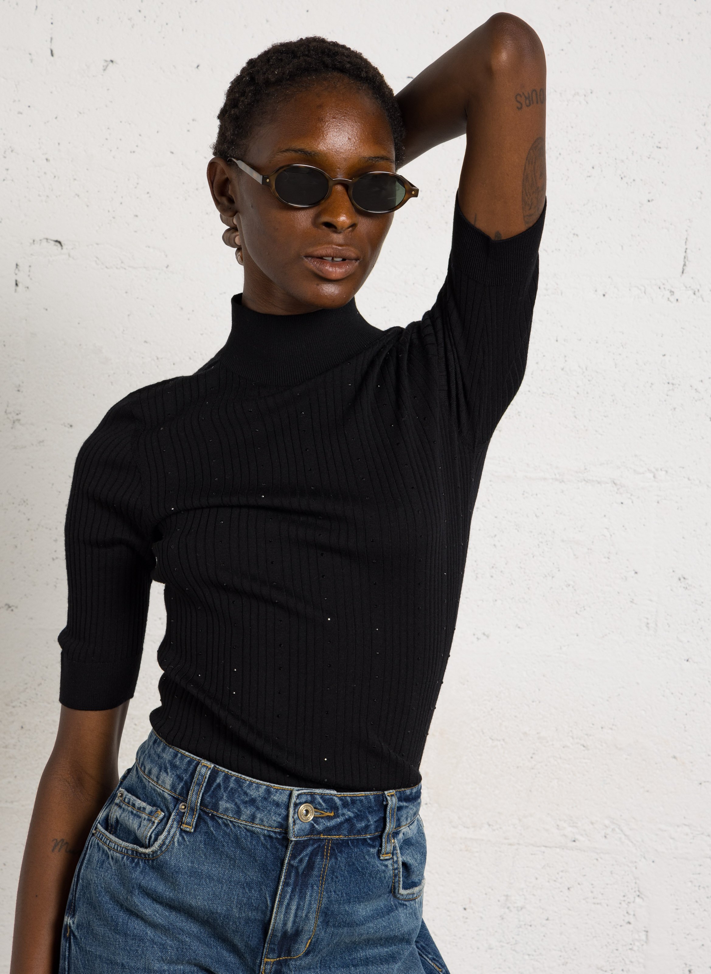 Top met korte mouwen met strass in wol LIU JO