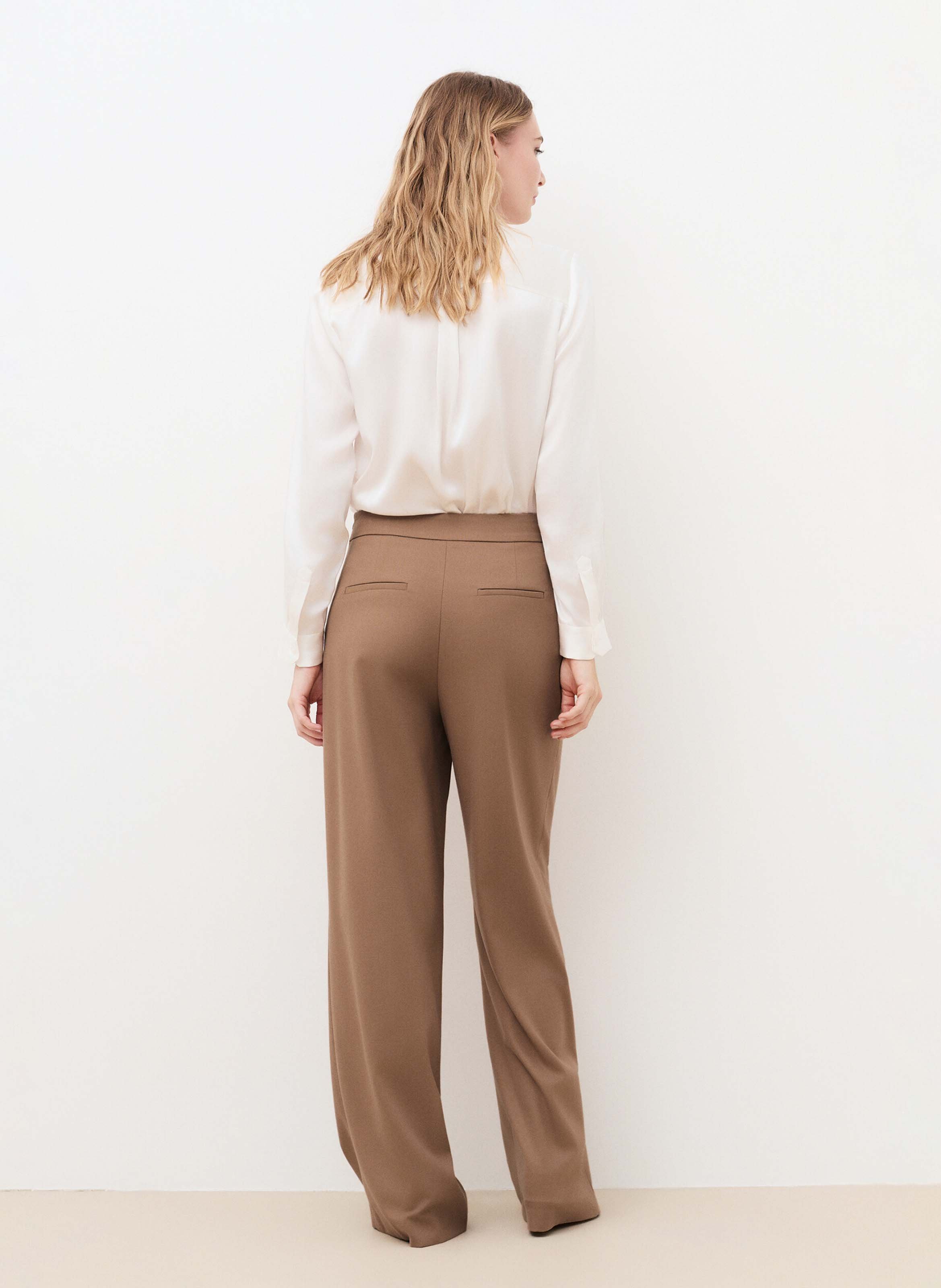 Plain wide-leg buttoned trousers CAROLL Brown