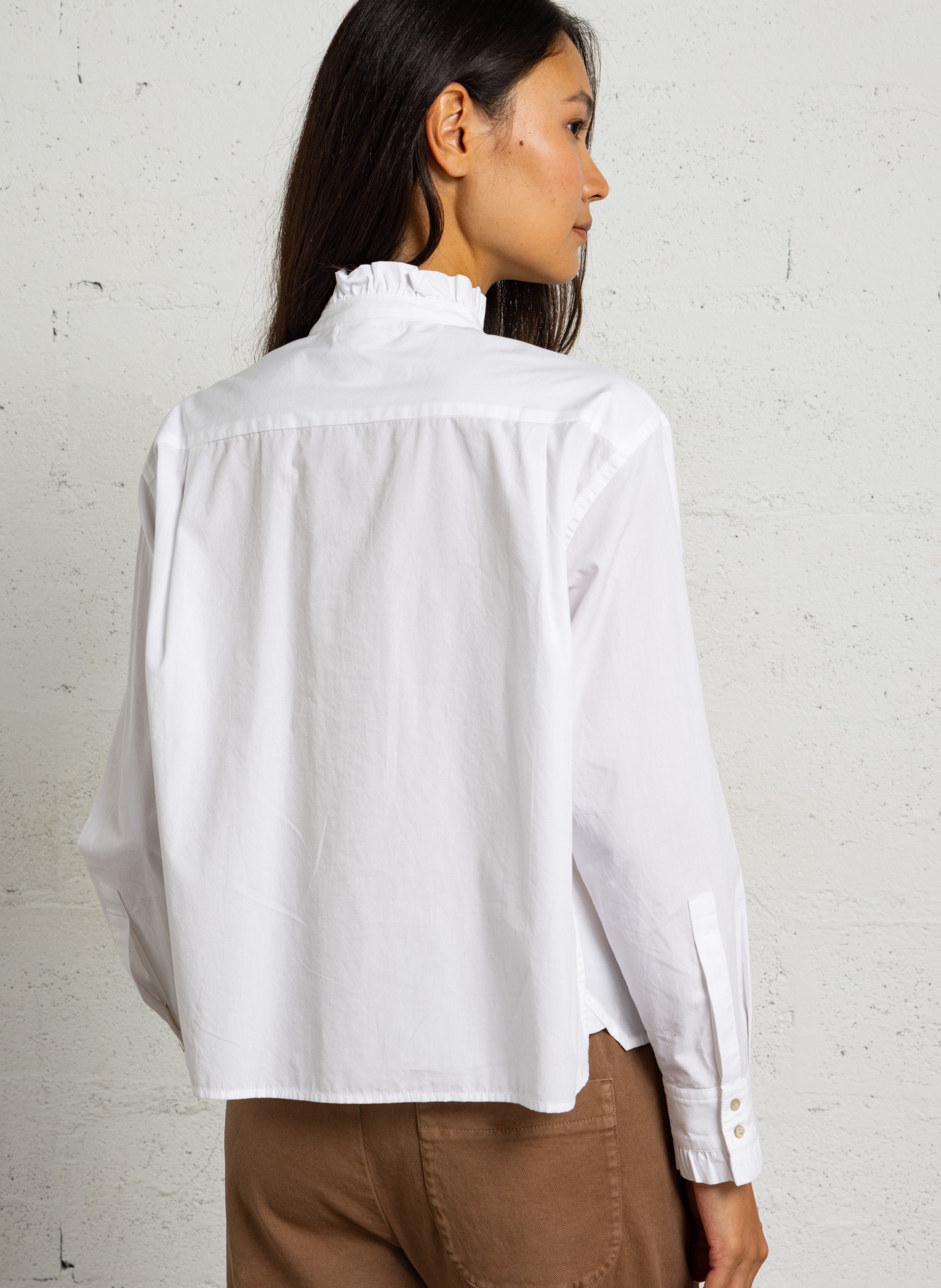Bluse mit Rüschenkragen aus Baumwolle BELLA JONES Weiss