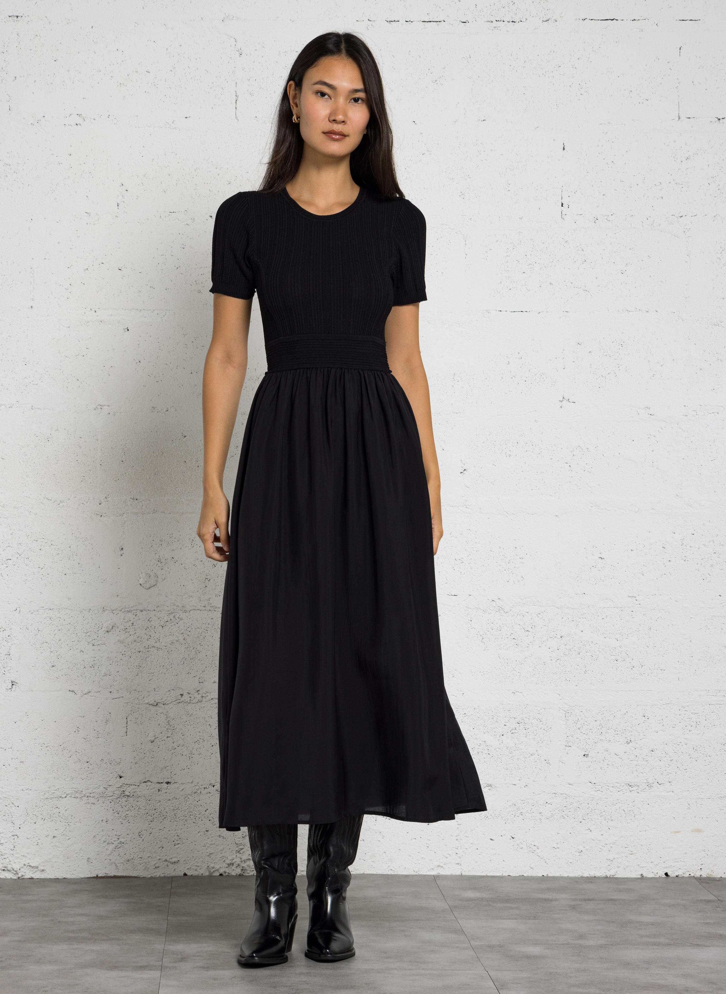 Robe longue bi-matière ample IKKS Noir