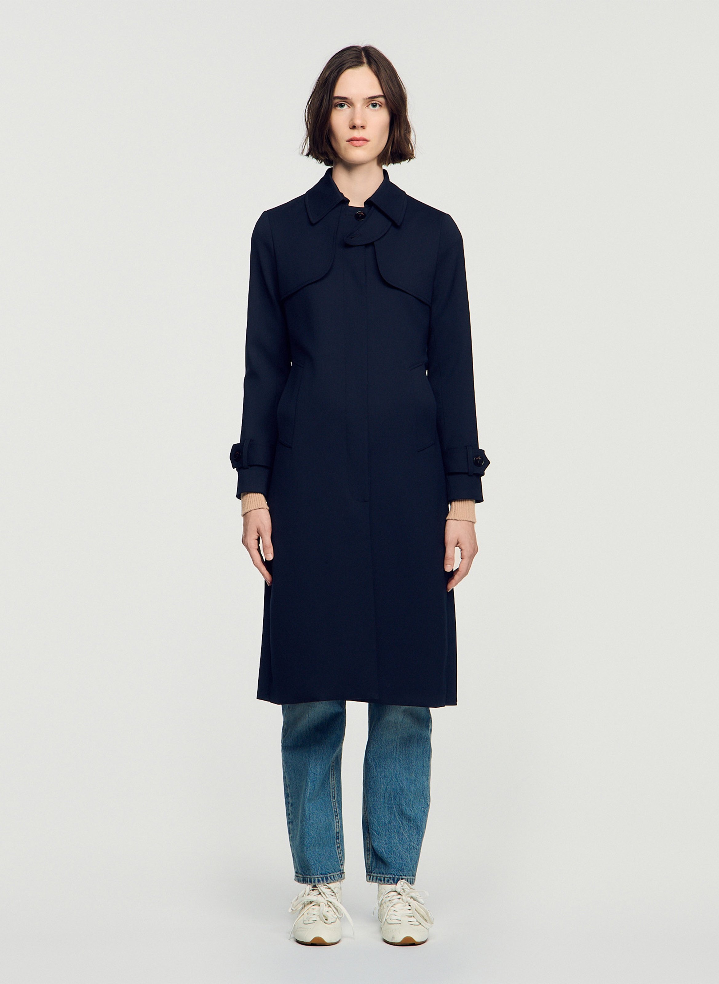 Trench col classique à empiècement plissé au dos SANDRO Bleu