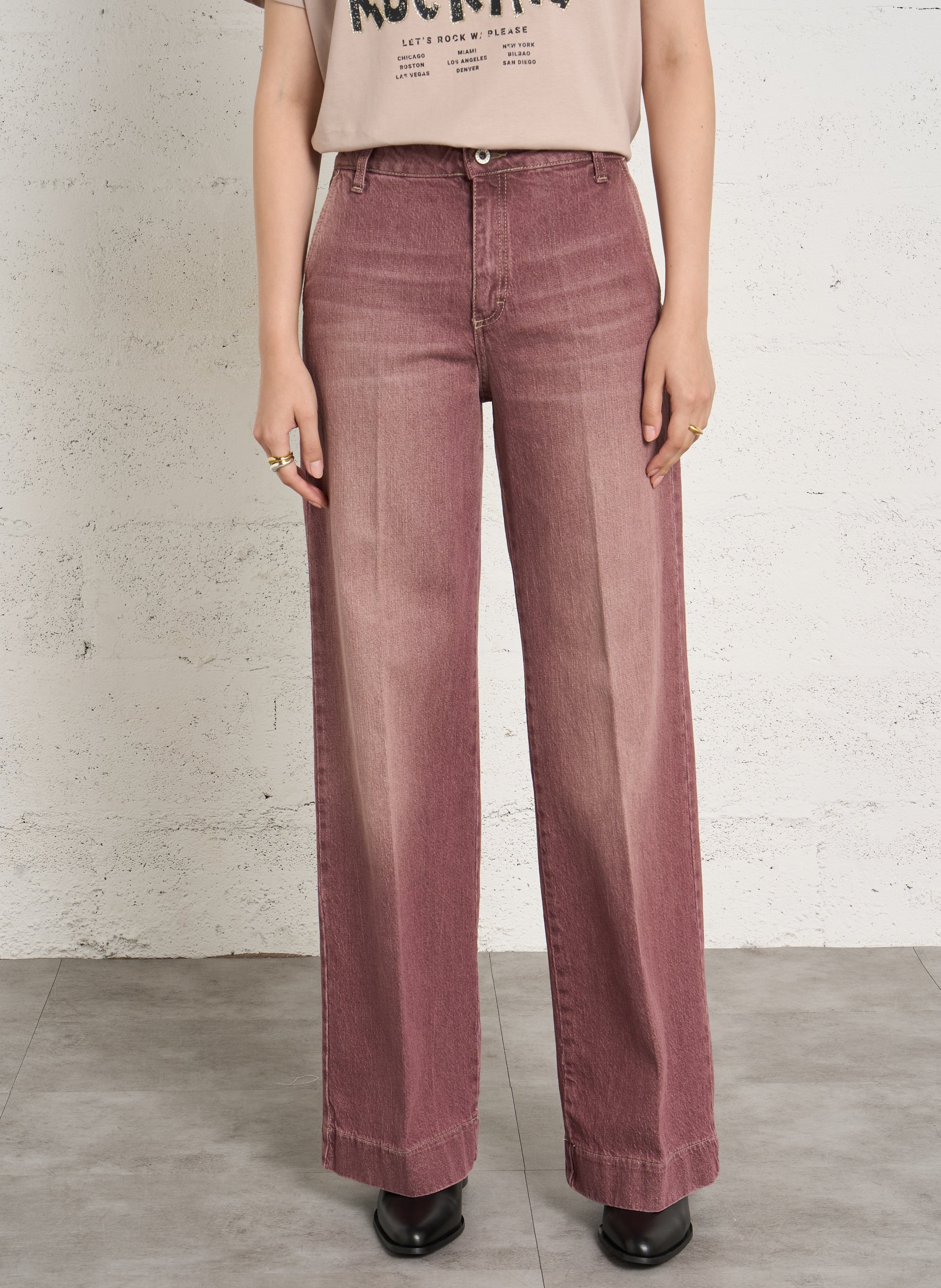 Wide-leg straight jeans in blended cotton PLEASE Purple