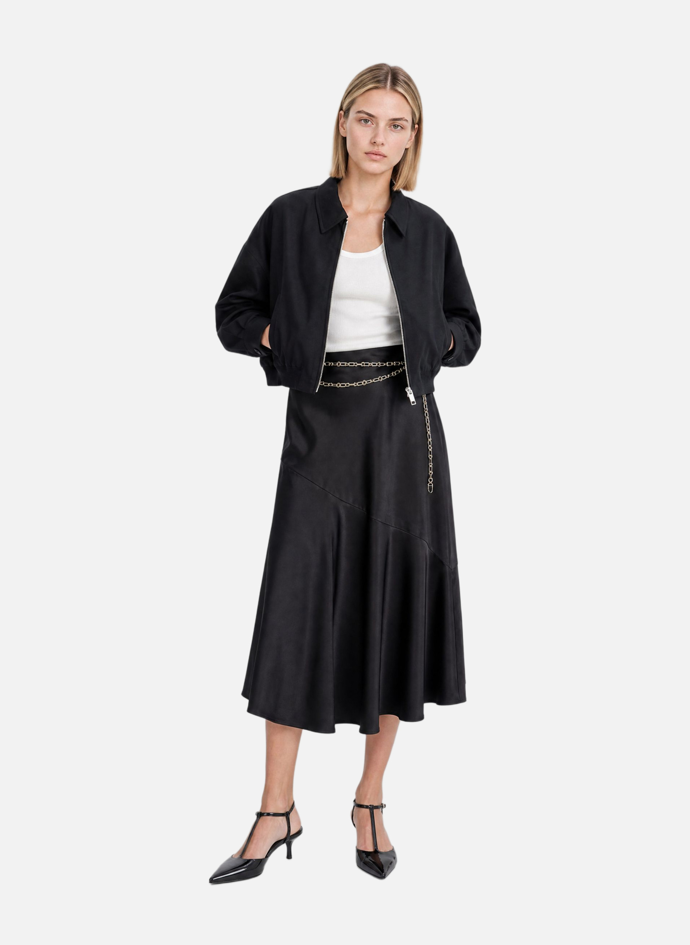 Midi satin skirt with chain THE KOOPLES Black