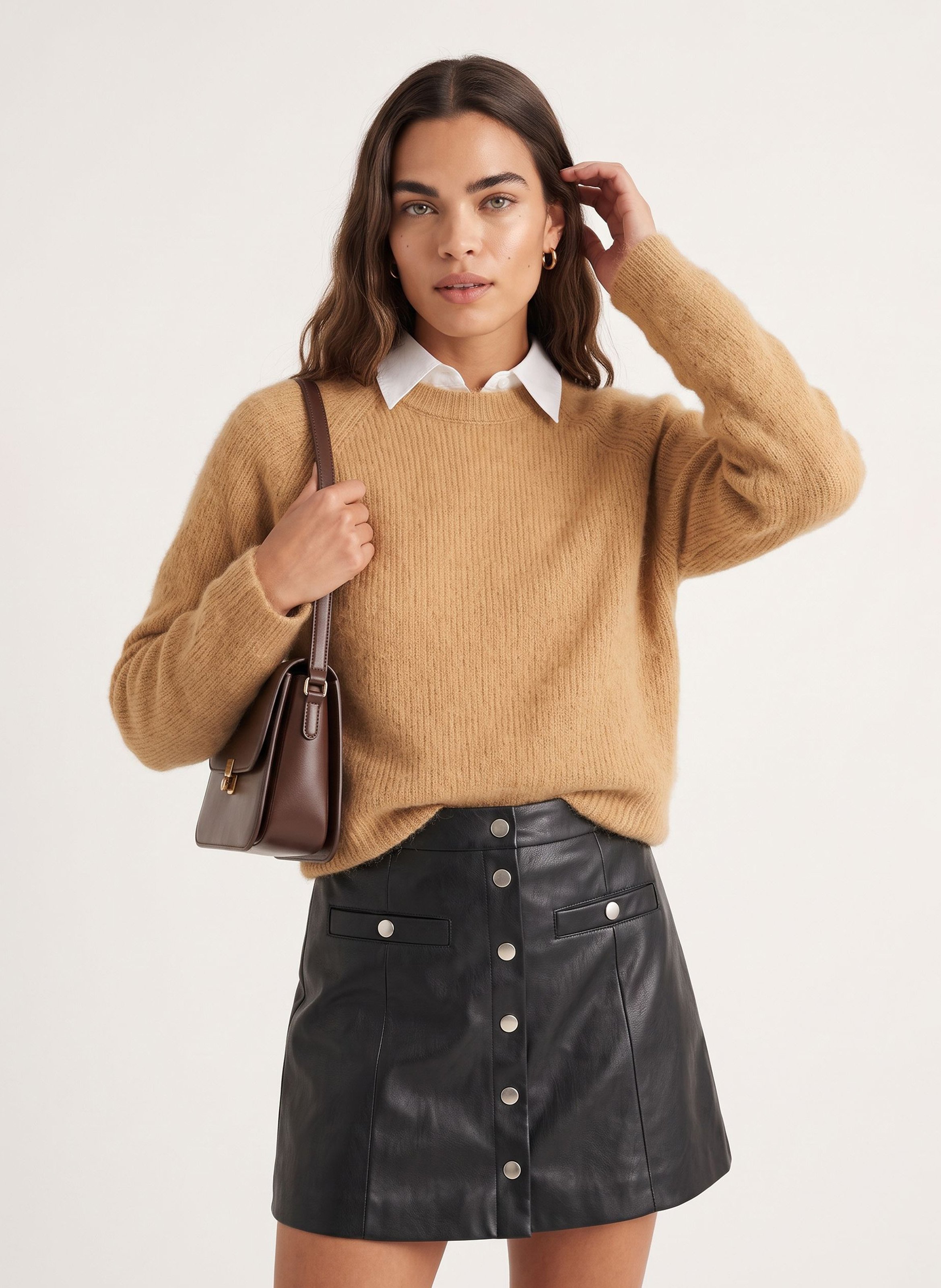 Pull droit col rond en laine mélangée KOOKAI Beige