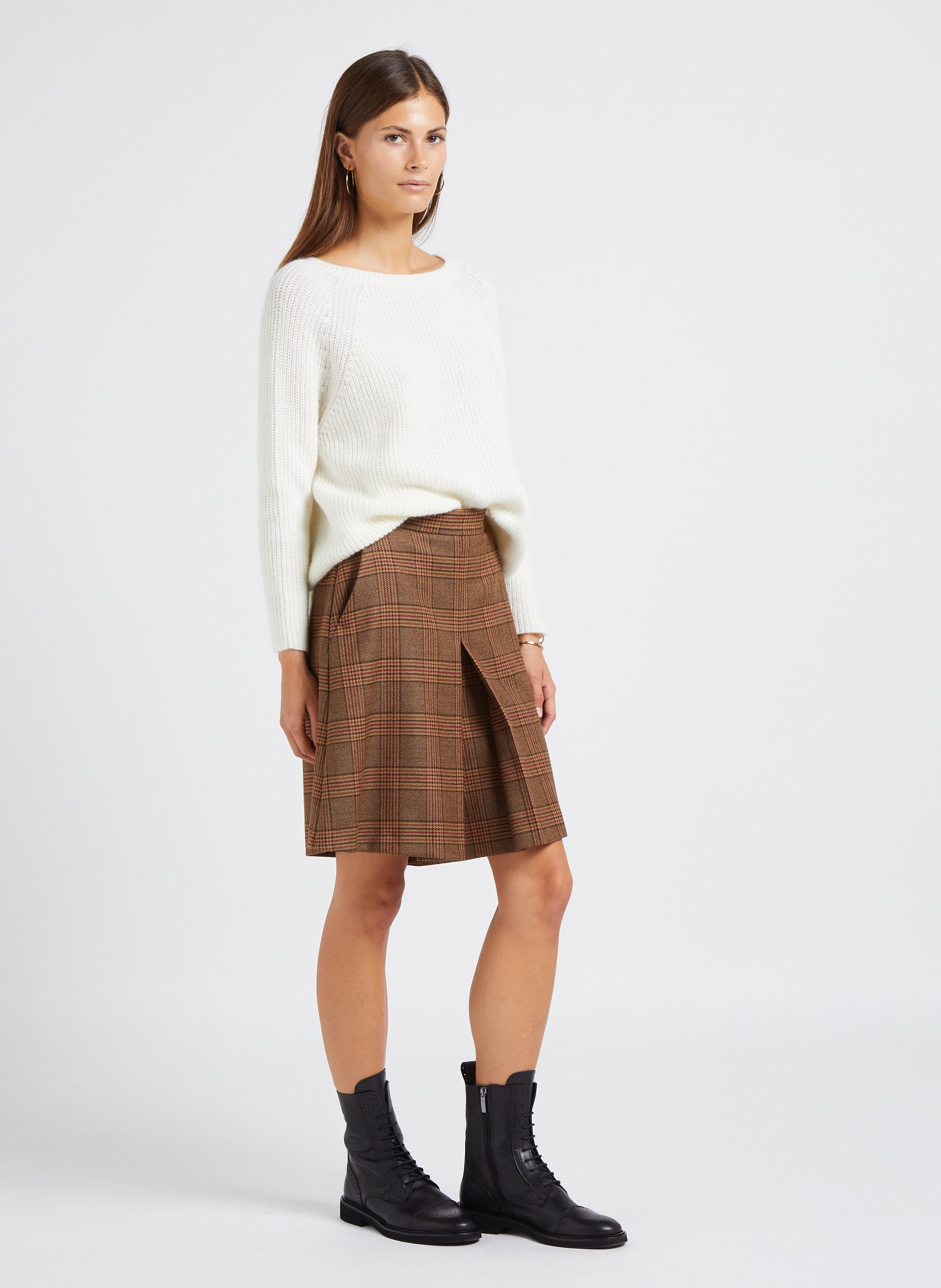 High-waisted check wool shorts MAX MARA WEEK END Brown