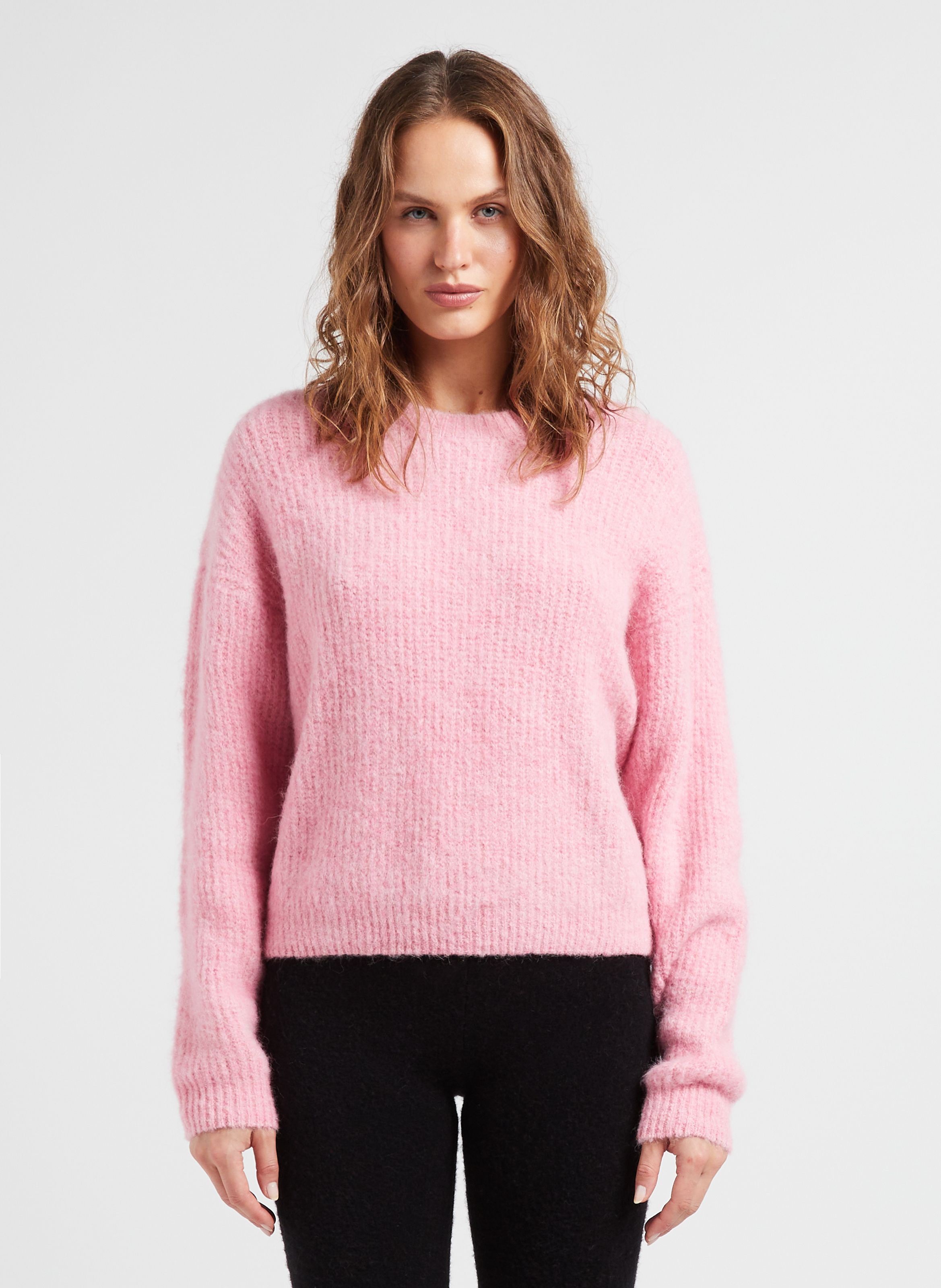 Pink Round neck mixed knit jumper