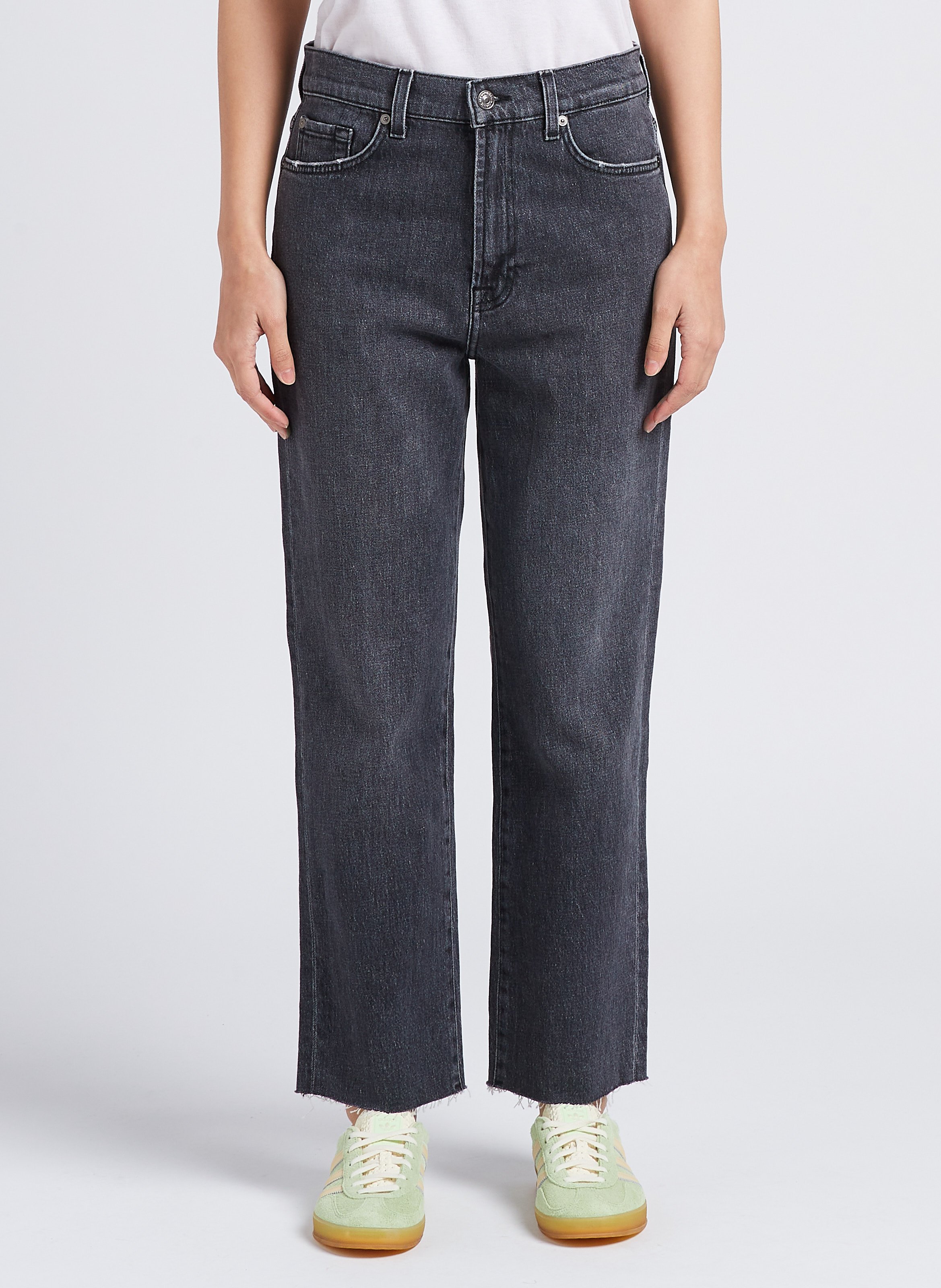 Cotton-blend straight jeans with decorative chain 7 FOR ALL MANKIND Grey